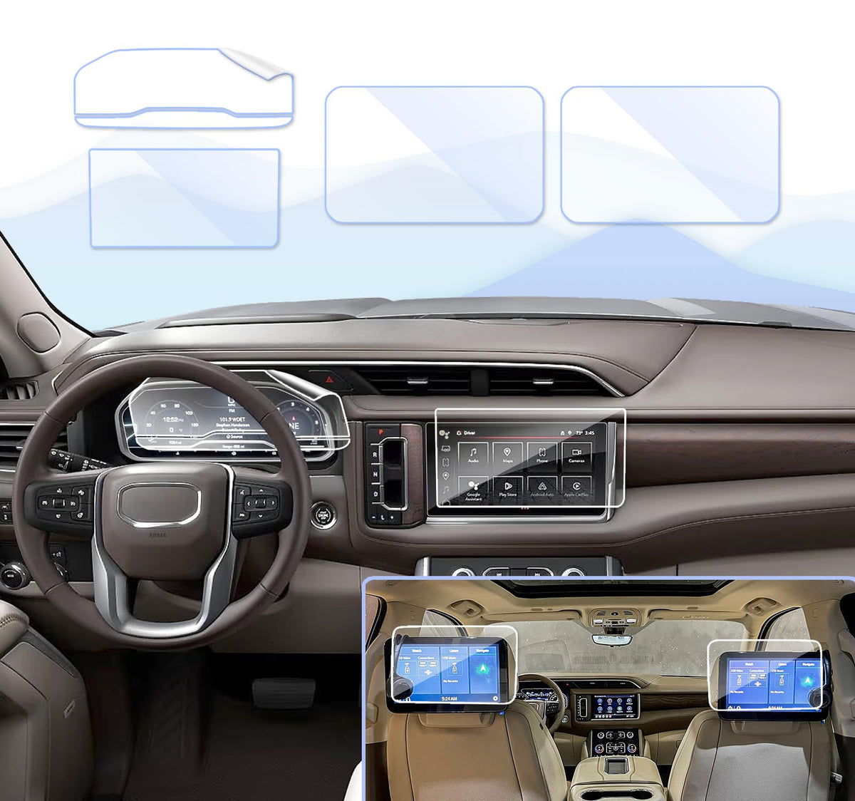 4Pcs 2024 2023 Gmc Yukon (Xl) Denali/Denali Ultimate Compatible With 2024 2023 2022 Gmc Yukon Navigation 10.2Inch & Dual 12.6Inc