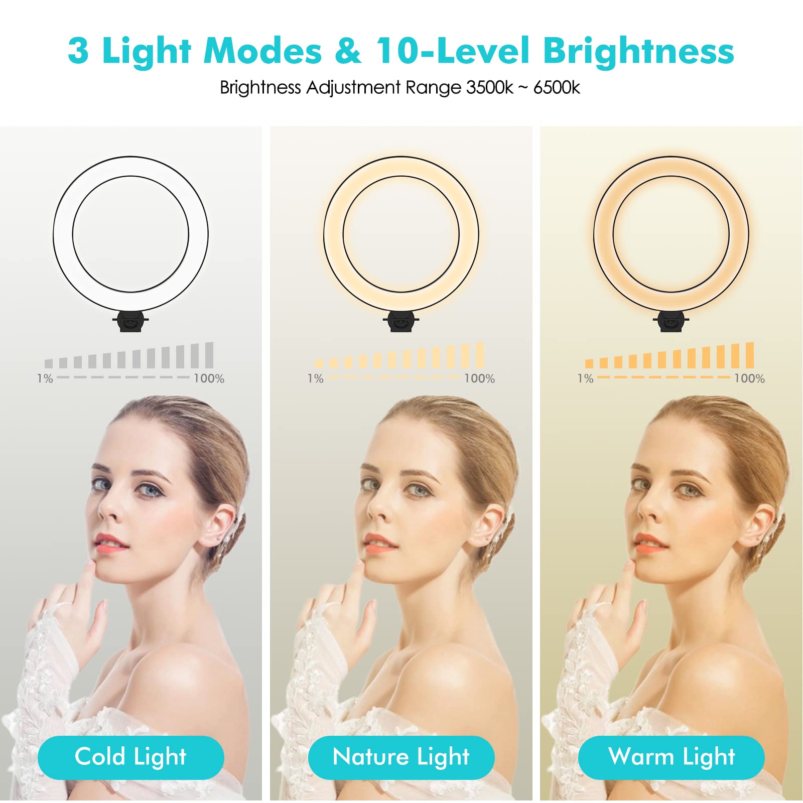 viozon 3 in 1 Selfie Desktop Live Stand, Height Adjustable/Overhead, 8' LED Ring Light, Compatible with 3.5 13' Tablet& Phone, Suitable for YouTube/Tiktok/Recording/Streaming/Online Meeting B