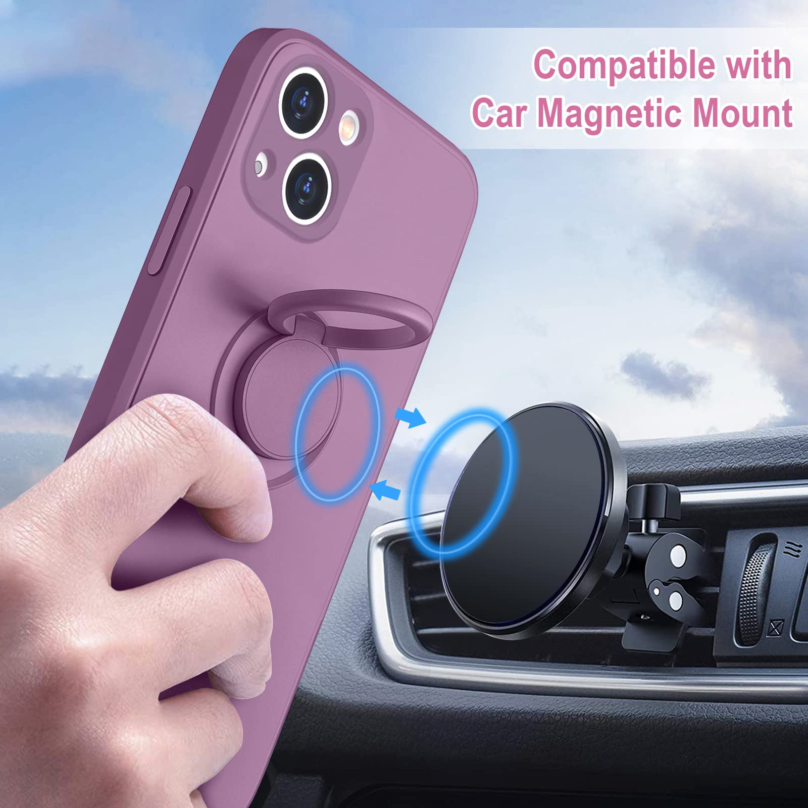 Hython For Iphone 13 Case With Ring Stand [360Rotatable Ring Holder Magnetic Kickstand] [Support Car Mount] Slim Soft Rubber Sho