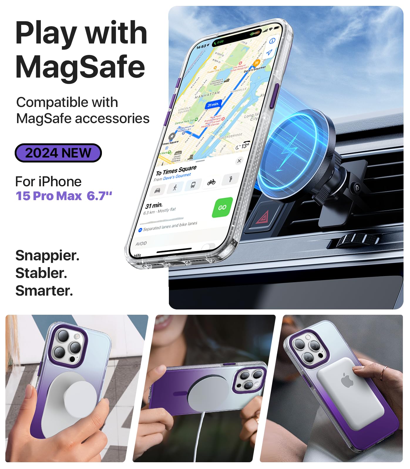 Aulofe Magnetic Shockproof For Iphone 16 Pro Max Case, Skin Friendly[Compatible With Magsafe] [Military Grade Protection]Anti Ye
