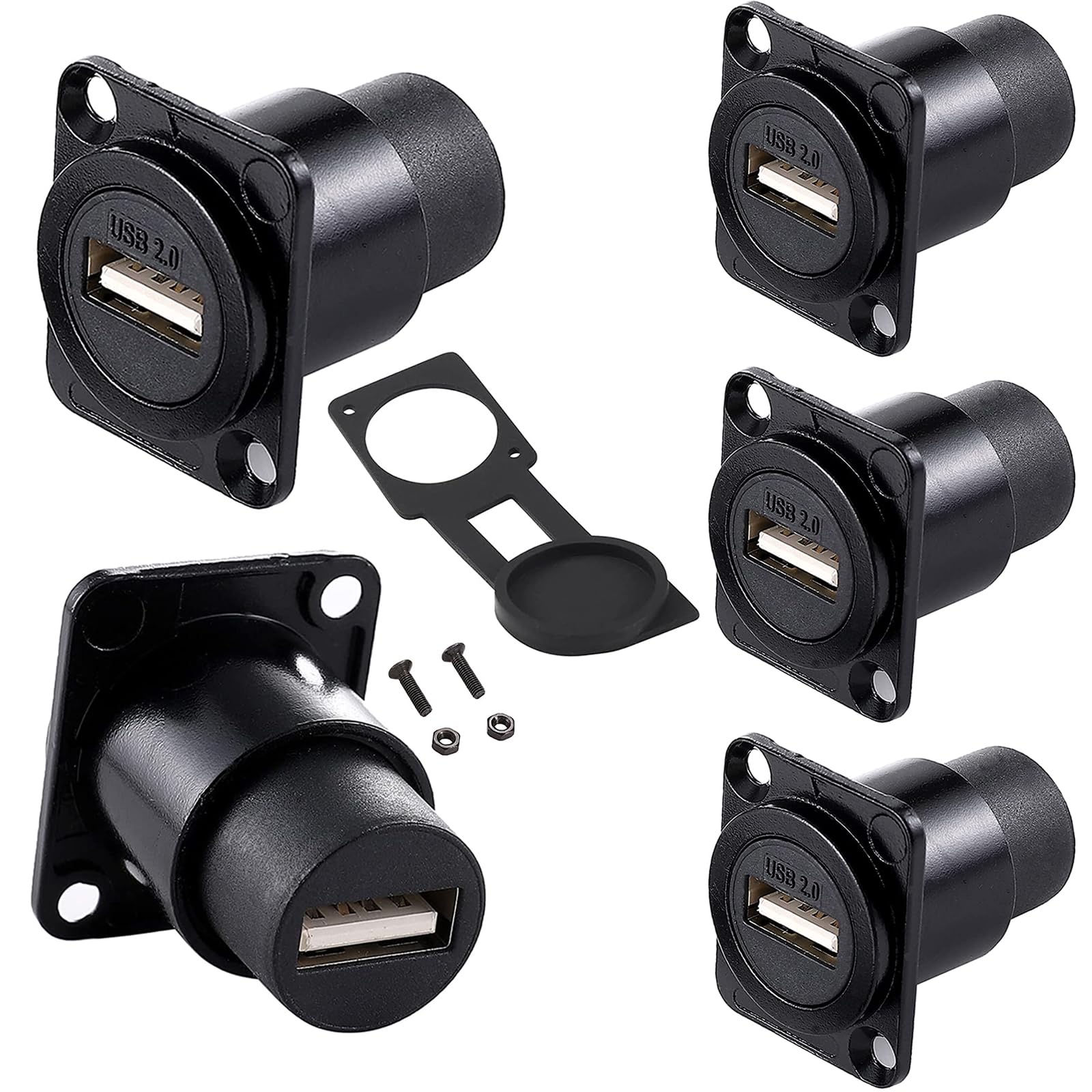 Penglin 5Pcs Usb 2.0 Type A Connector, Usb Female To Female Panel Mount Adapter D Type Usb Pass Through Bulkhead Extension Inter