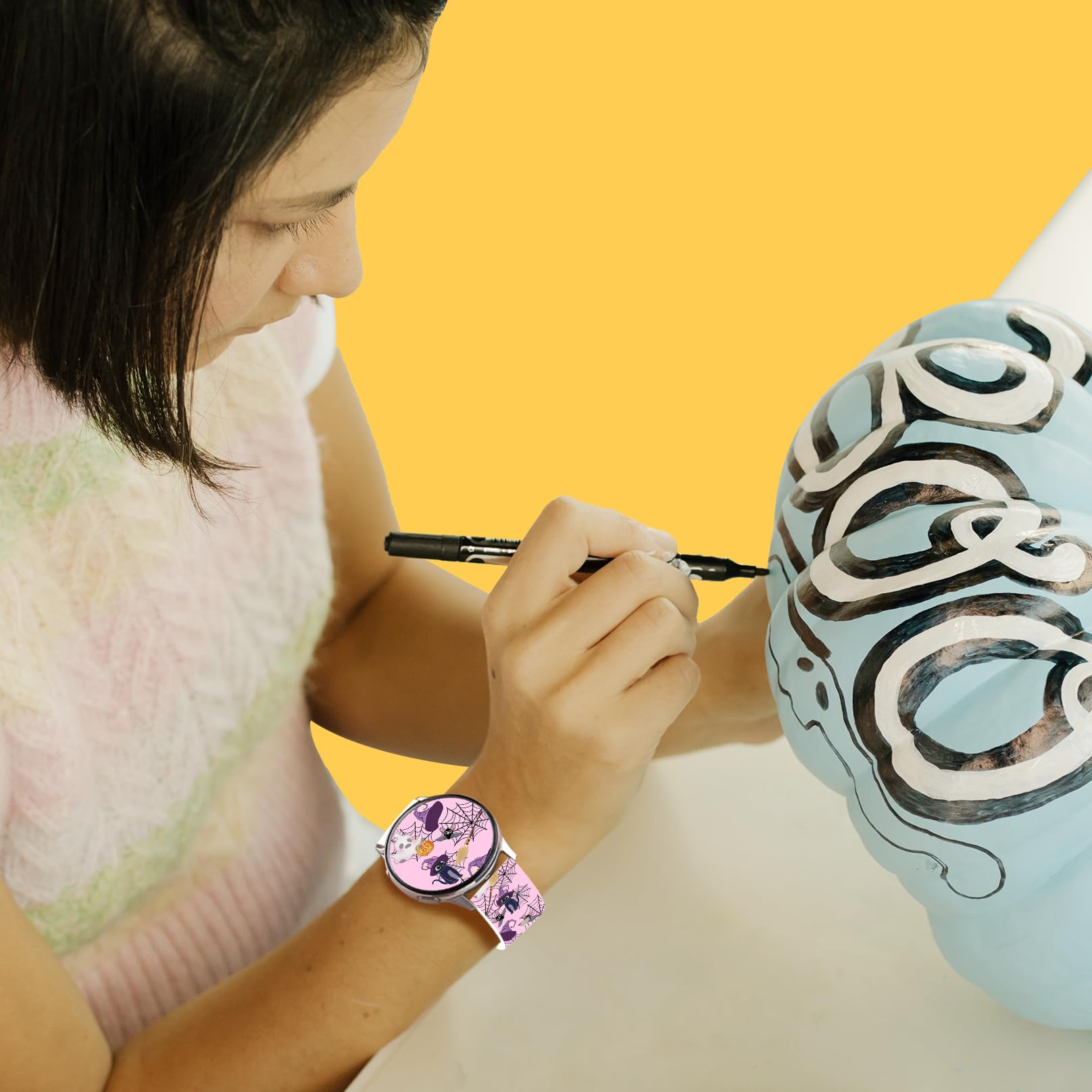 Czhwb Halloween Pumpkin Bats Bands Compatible With Samsung Galaxy Watch 40Mm 41Mm 42Mm 44Mm 45Mm, 20Mm Ghost Spyder Balck Cats P