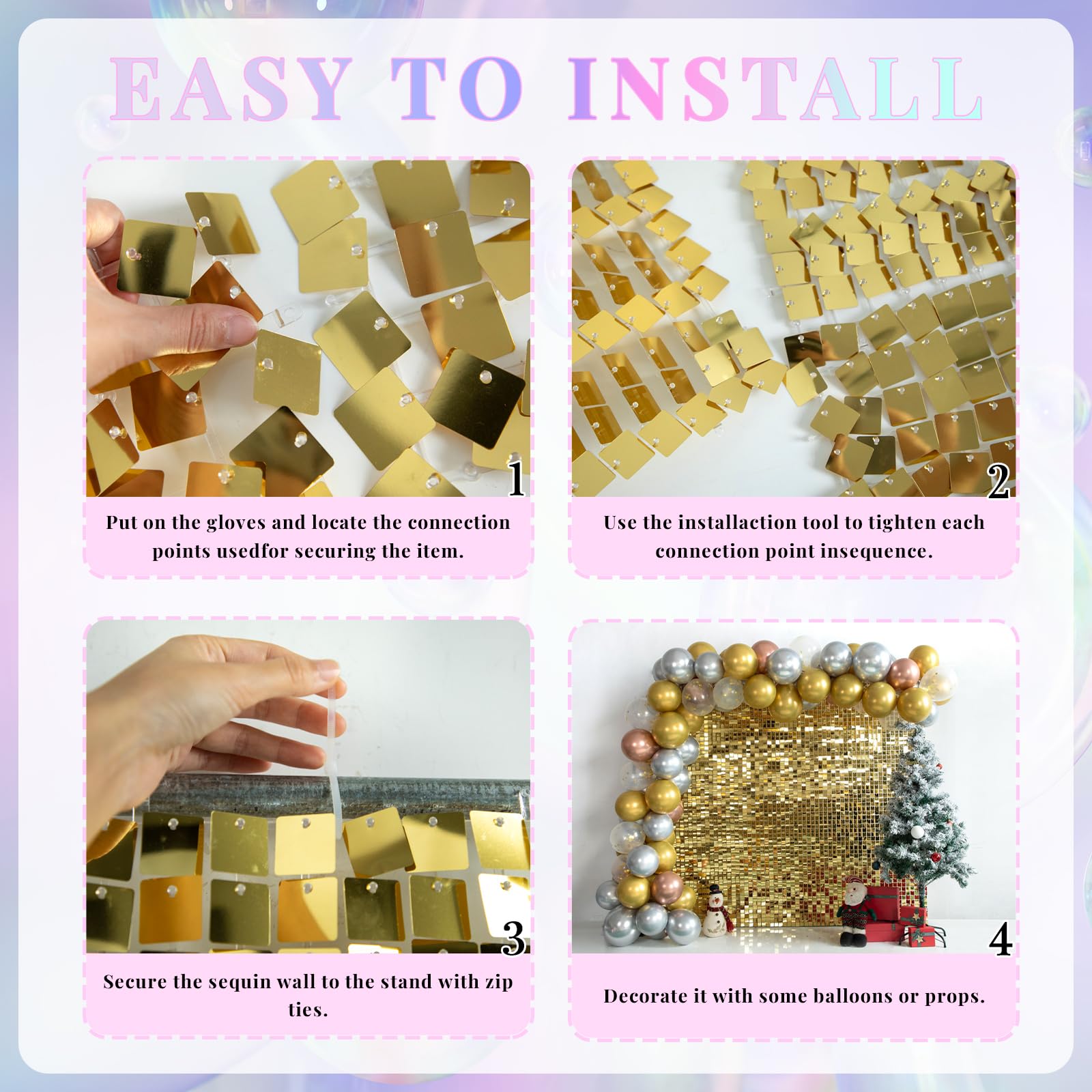 Shimmer Wall Backdrop Light Gold Wall Panels 12Pcs Square Sequin Shimmer Wall Backdrop Decoration For Birthday Party,Wedding, An