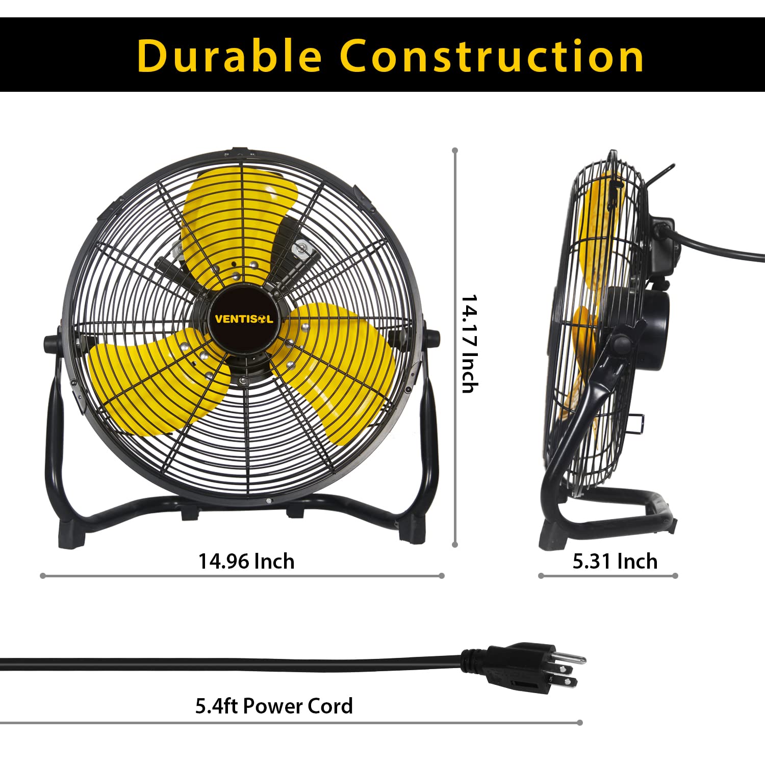 Ventisol 12 Inch 1560 Cfm High Velocity Heavy Duty Floor Fan With 3 Powerful Speeds,Portable Metal Fan,180Tilting Quiet Shop Fan