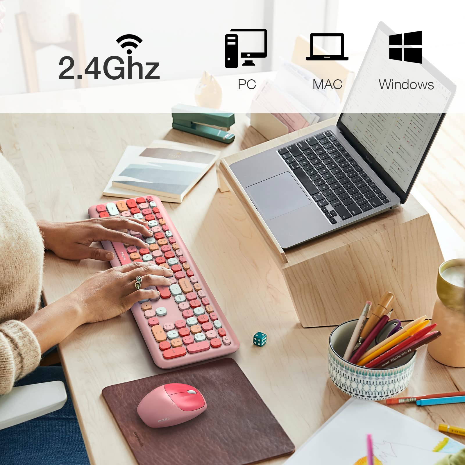 Mofii Wireless Keyboard And Mouse, Ergonomic Full Size Keyboard And Mouse Combo For Mac, Windows 7/8/10, Laptop, Desktop, Pc, Co