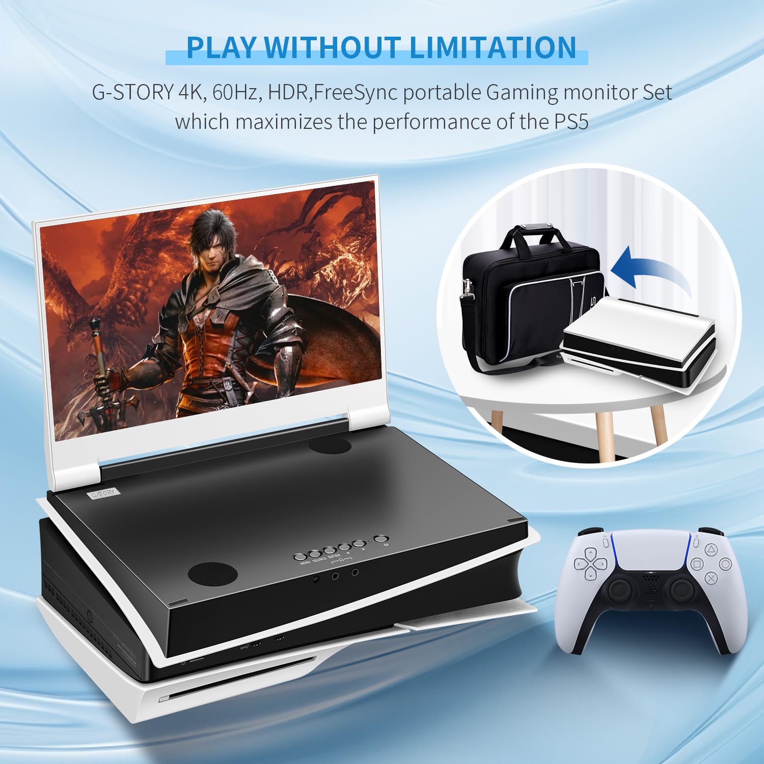 G Story 14'' Inch Ips 4K 60Hz Portable Monitor Gaming Display Integrated With Ps5 Slim(Not Included) 3840  2160 With 2 Hdmi Port