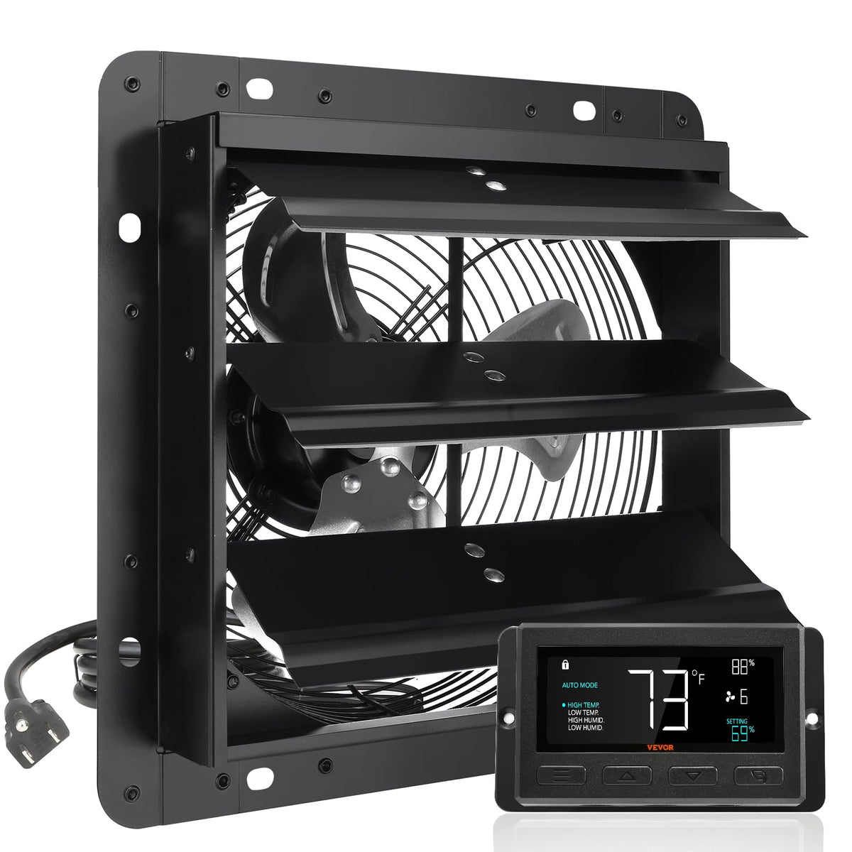 Vevor Shutter Exhaust Fan, 10'' Wall Mount Attic Fan With Temperature Humidity Controller, 820 Cfm, 10 Speed Adjustable, Ventila