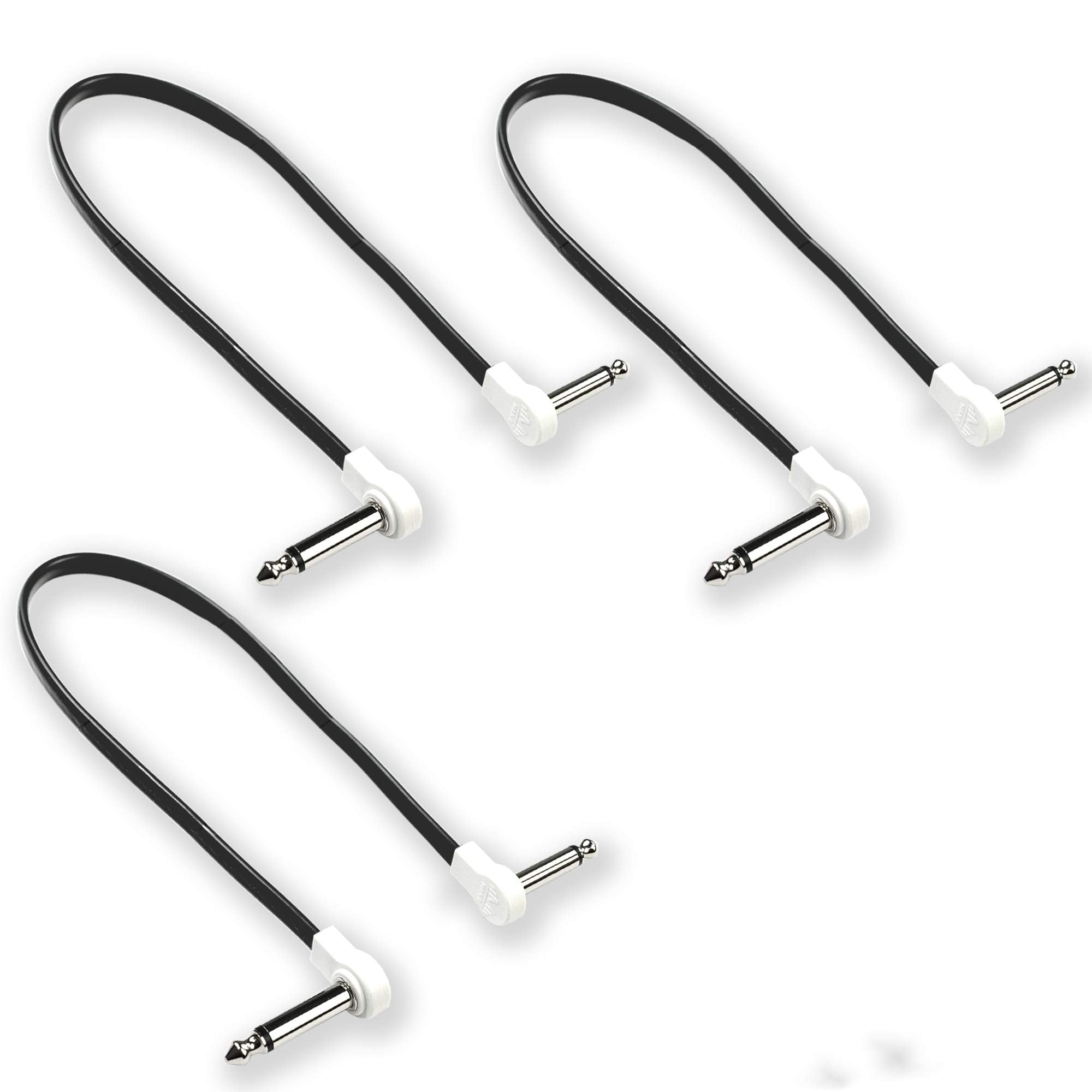 M Maka Flat Low Profile Guitar Patch Cable 20 Inch For Effects Pedals, 1/4 Inch Right Angle, White, 3 Pack New Version