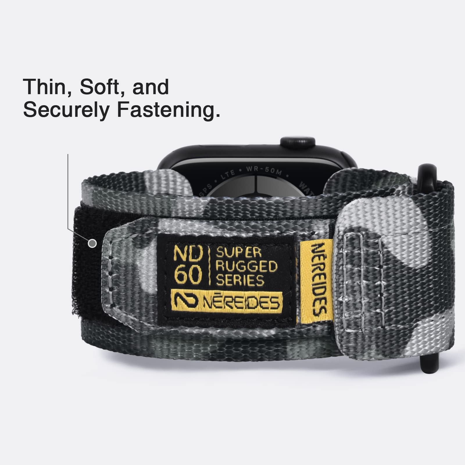 Nereides Compatible With Apple Watch Band Ultra 1/2, Nylon Sports Strap With Woven Design For 49Mm (L, Grey Camo)