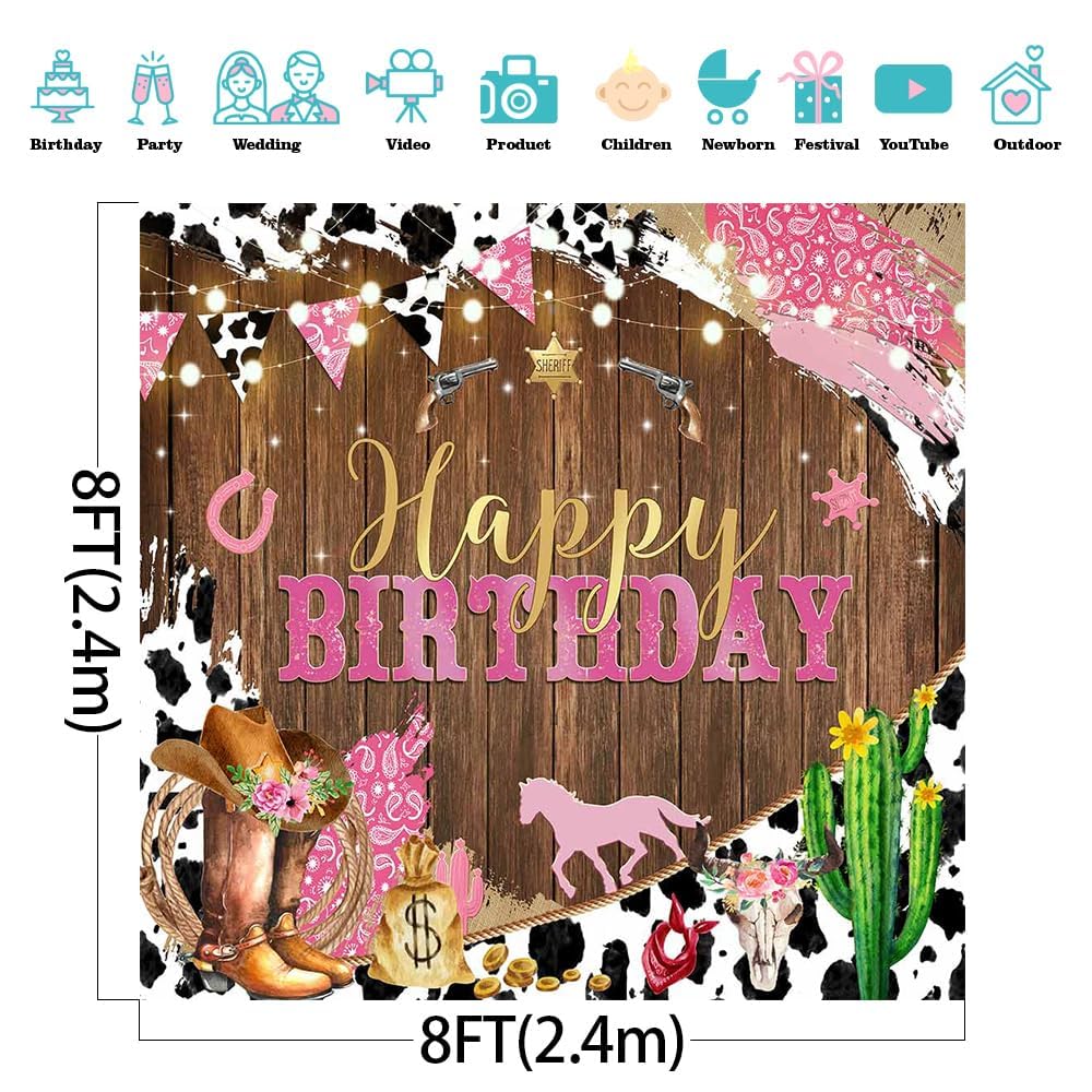 Mocsicka Western Cowgirl Birthday Backdrop For Girls Party Decorations Rustic Rodeo Boot Horse Theme Photo Booth Background Happ