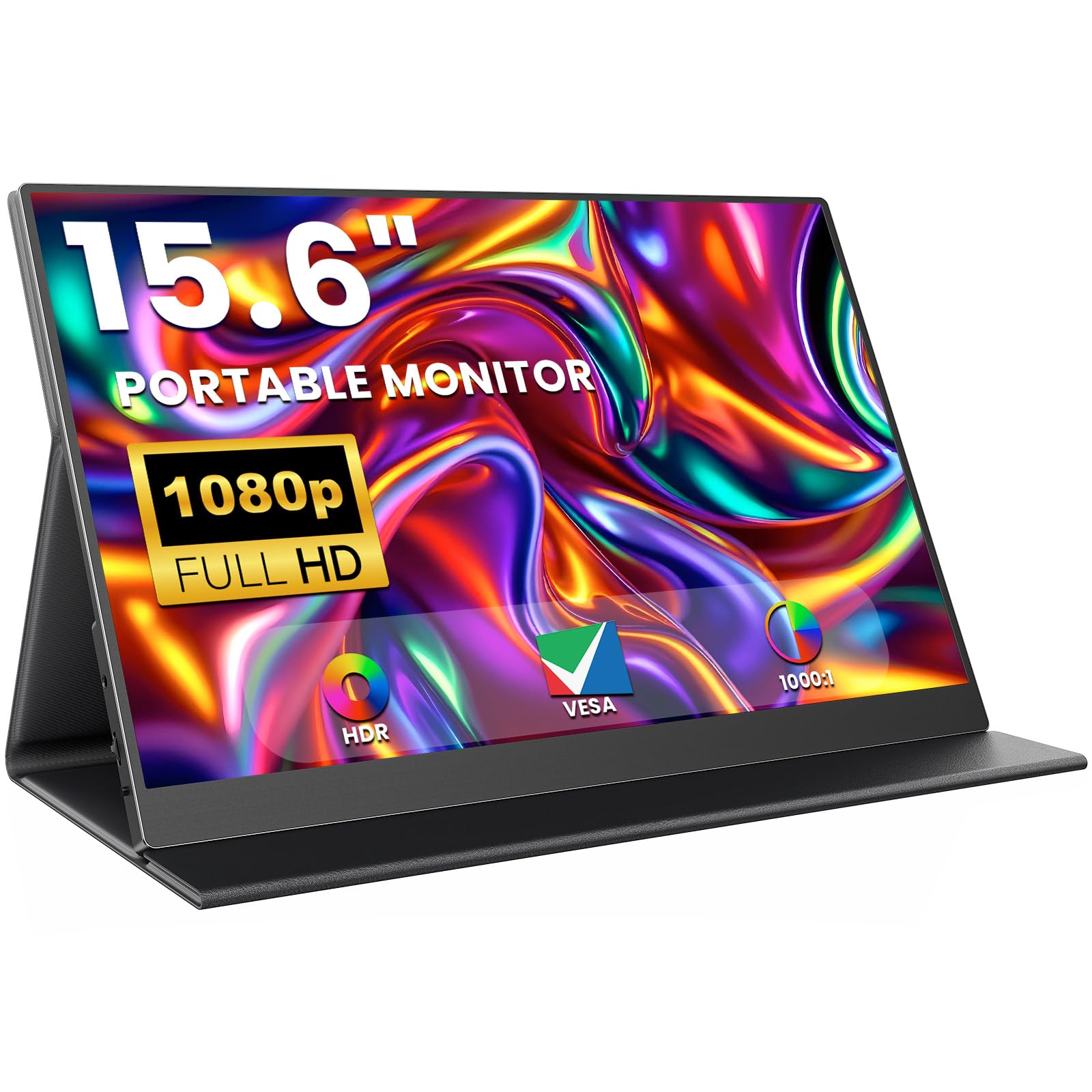 ZUCWO 15.6 Inch Portable Computer Monitor, Portable Monitor for Laptop,PC,MacBook,Phone, PS4, 1080P FHD Display with HDMI USB-C,