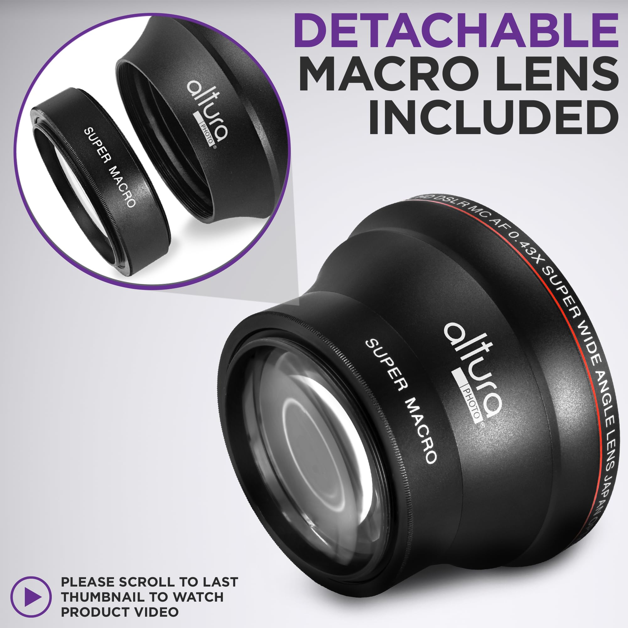 58Mm 0.43X Altura Photo Professional Hd Wide Angle Lens (W/Macro Portion) For Canon Eos 70D 77D 80D 90D Rebel T8I T7 T7I T6I T6S