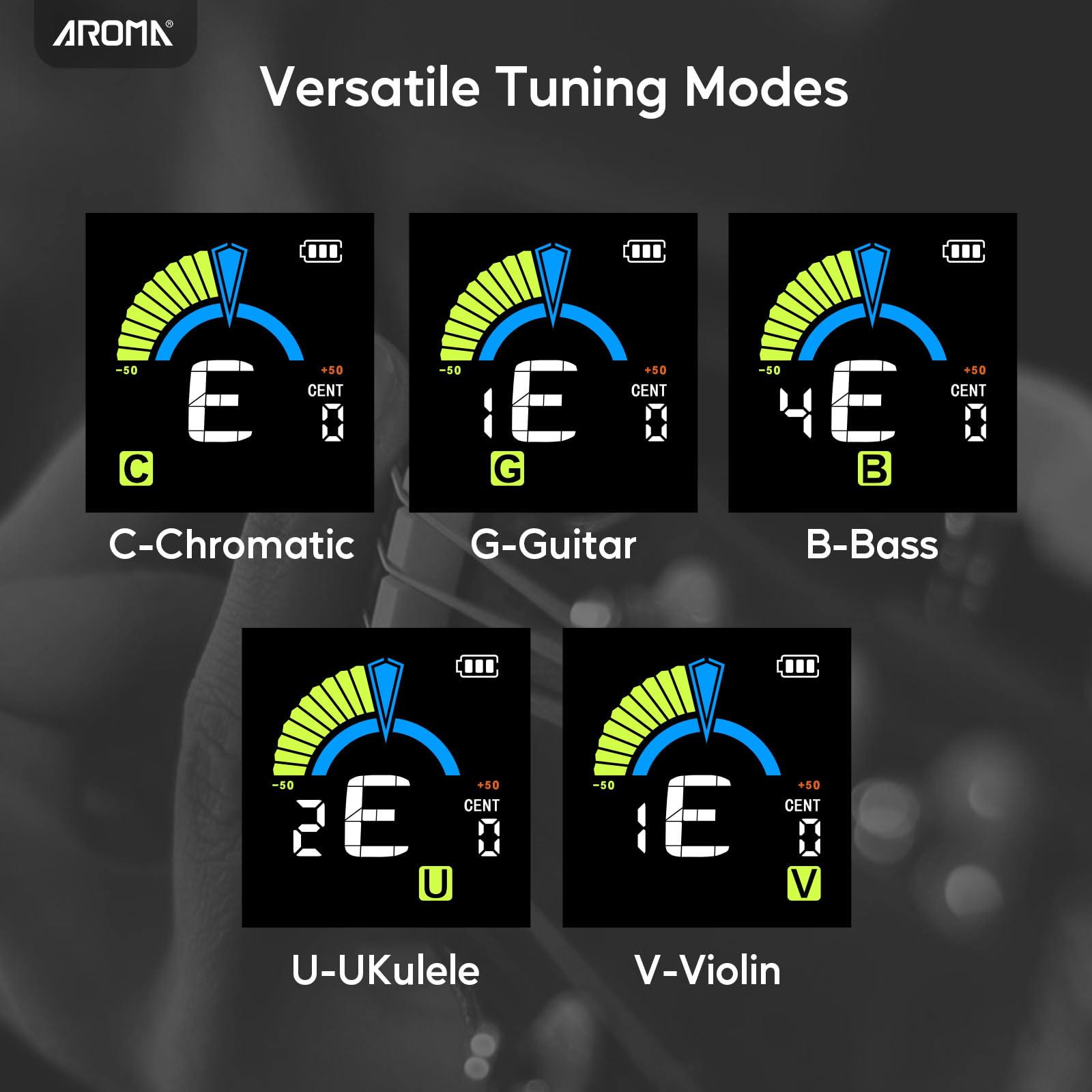 Aroma Guitar Tuner Clip On Rechargeable For Chromatic Guitar Bass Ukulele Violin Fast Accuratie Tuning 360Rotating Silicone Clam