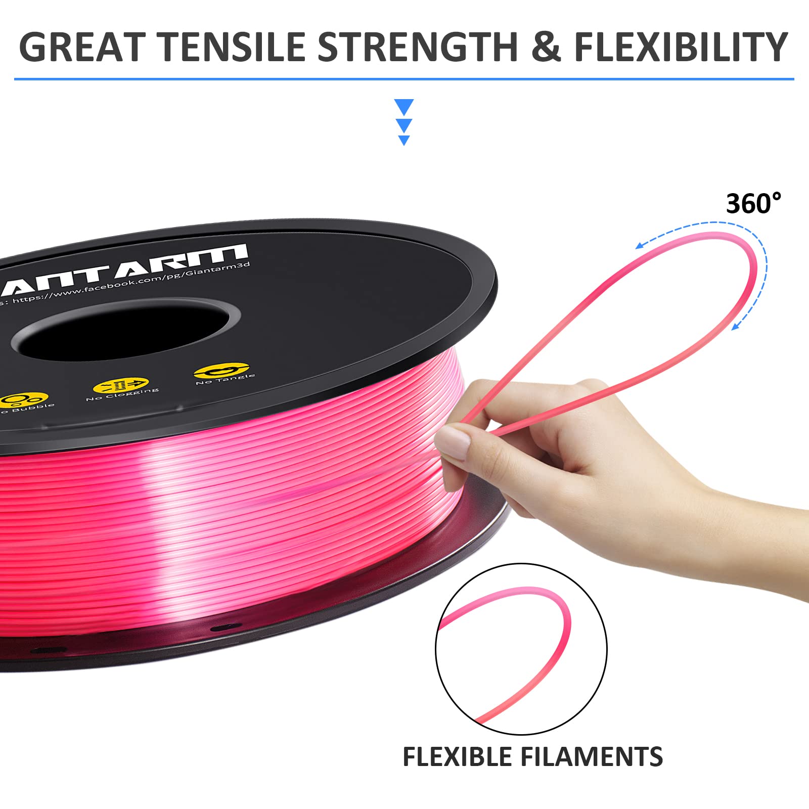 Giantarm 3D Printer Pla Filament, Shiny Silk Rose Pink Magenta Toughness Enhanced Filament With 1.75Mm Dimensional Accuracy +/ 0