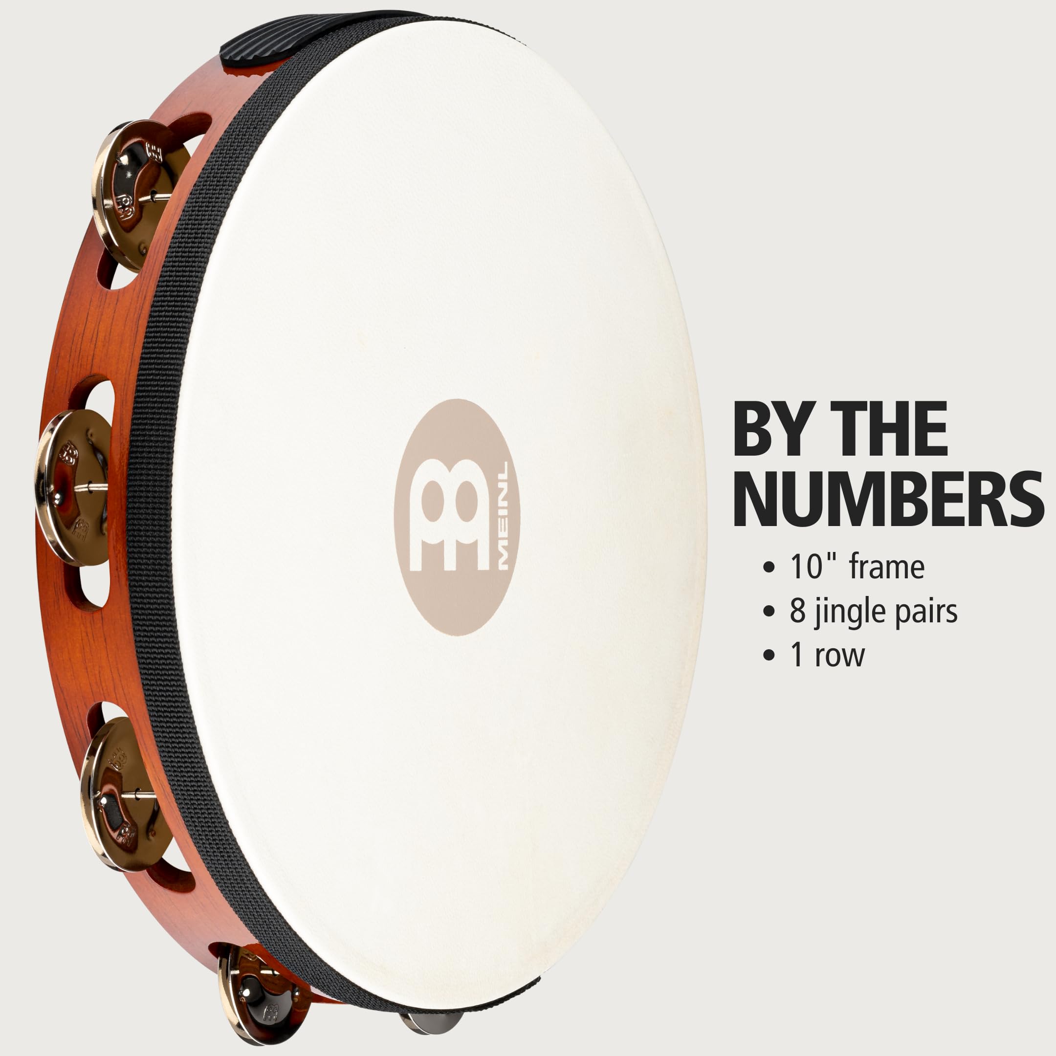 Meinl Percussion Tah1Ab Traditional 10 Inch Wood Tambourine With Goat Skin Head And Steel Jingles, 1 Row