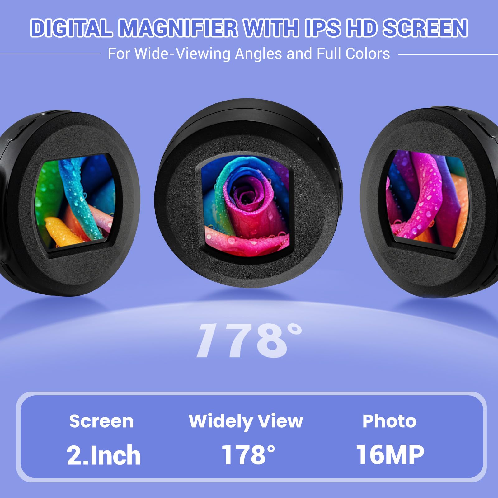 Gamkii Digital Magnifier 100X Handheld Magnifying Glass With 2Inch Ips Screen, White &Purple Light And Camera Function For Insec