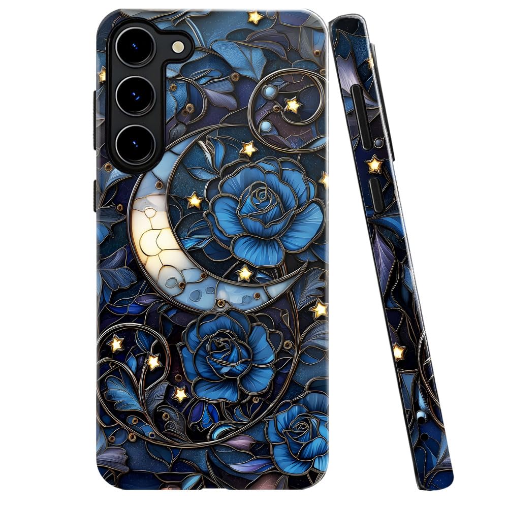 Case for Samsung Galaxy S23,Stained Glass Moon Mosaic Dark Academia Phone Case Military-Grade Drop Protection Cover for Women Gi