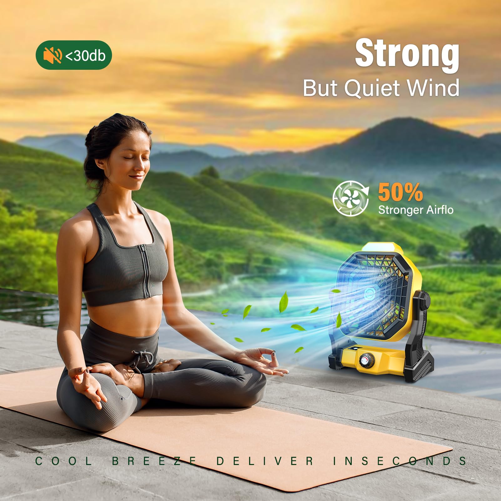 Jinlicte 10400Mah Solar Fan With Led Lantern, Camping Fan With Solar Panel, 7W Rechargeable Solar Powered Fan For Outside, Quiet