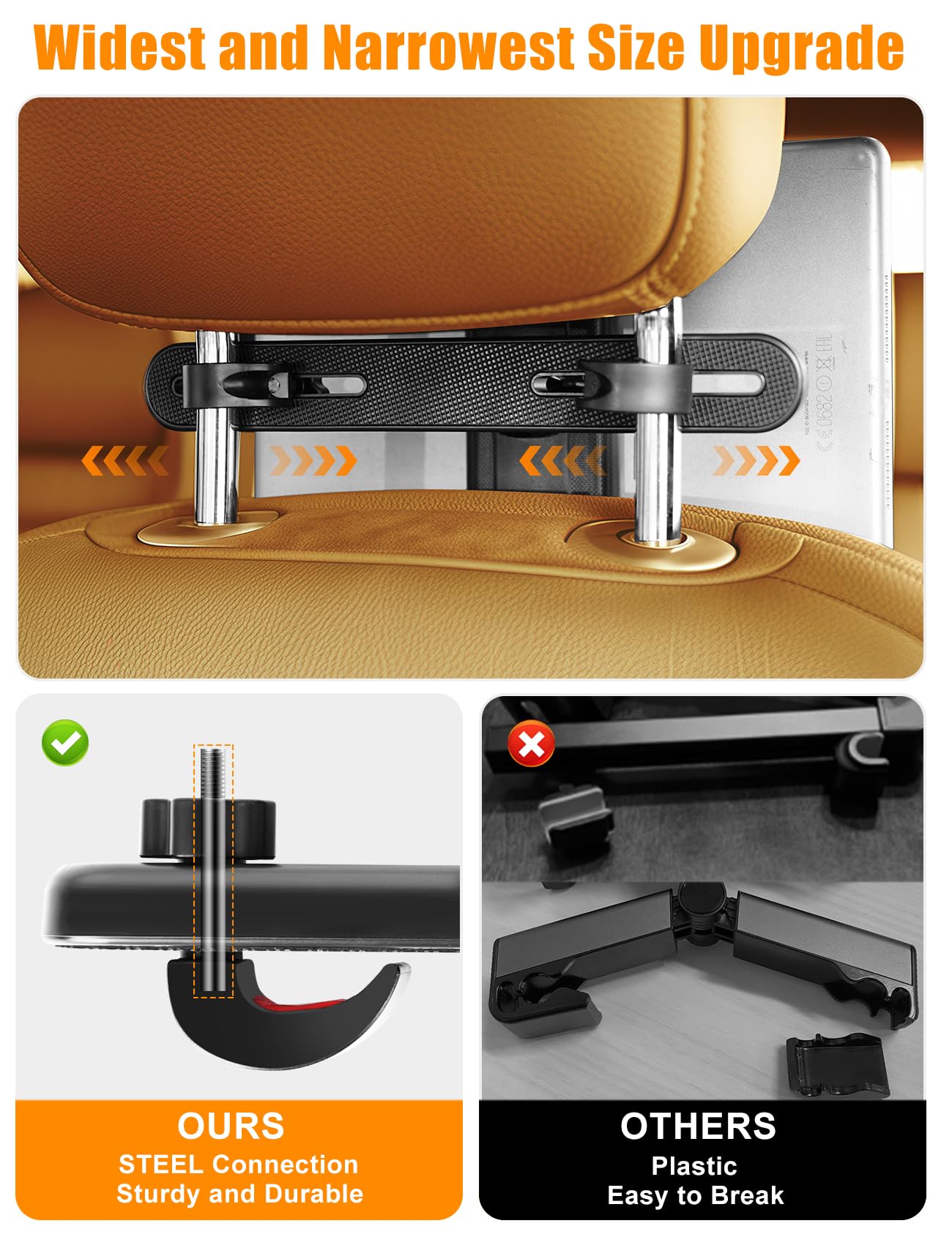 Wierss Tablet Ipad Holder For Car Headrest Back Seat, [Steel Super Stable, No Noise] Tablet Mount Car Holder Backseat For Kids R