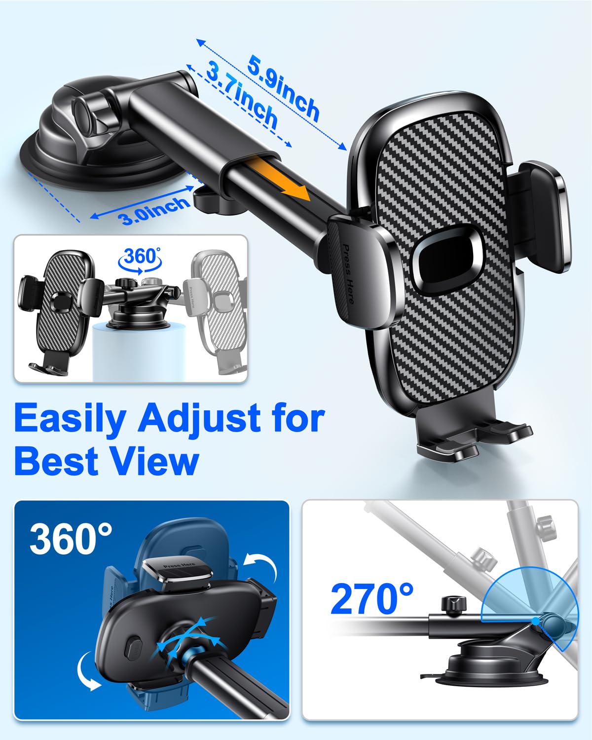 Car Phone Holder[Military-Grade 360Suction Cup]Phone Holders For Your Car Universal Accessories Air Vent Dashboard Windshield Ph