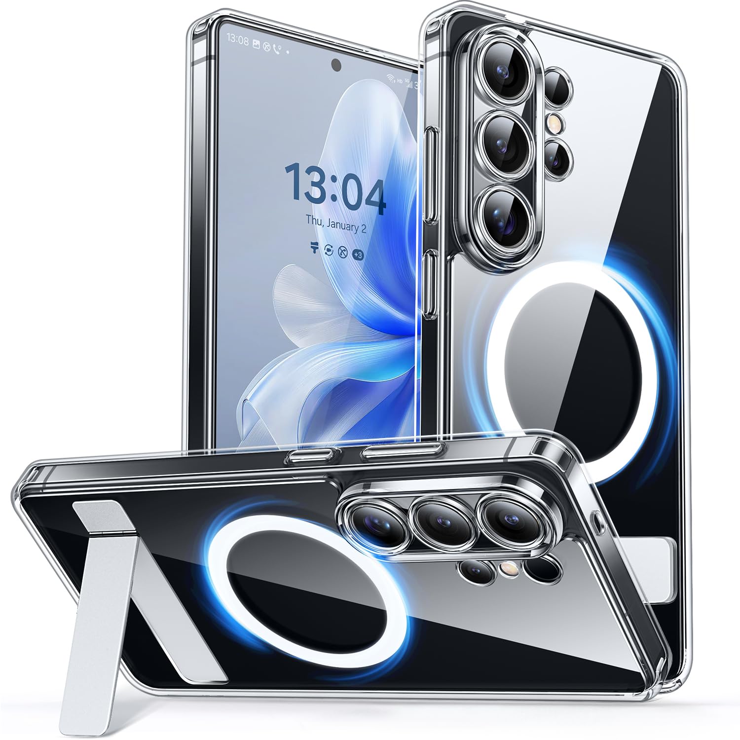 CANSHN Designed for Samsung Galaxy S26 Ultra Case (6.9 inch) with Durable Metal Stand, Upgraded [Full Camera Protection] Transpa