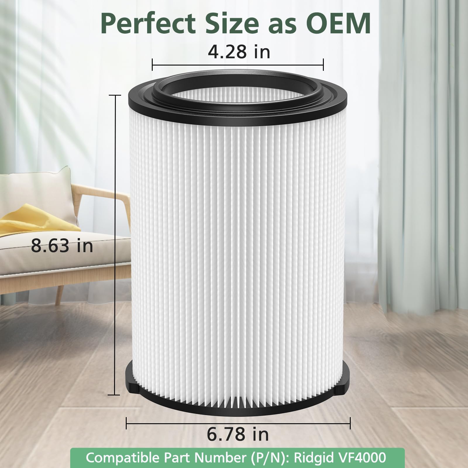 Vf4000 Replacement Filter For Ridgid, Standard Wet/Dry Vac Filter Vf4000 Compatible With Ridgid Vacs Wet Dry 5 20 Gal, 6 9 Gal H