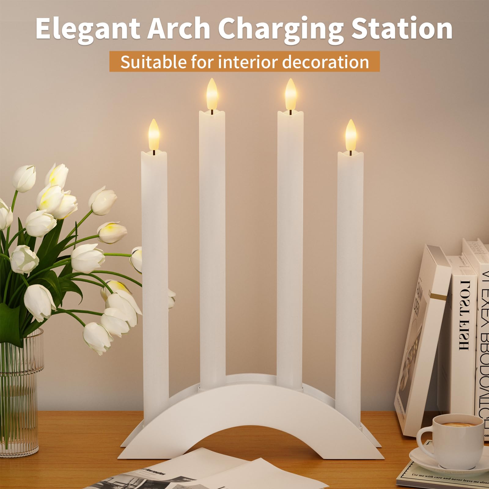Buthy Rechargeable Flameless Taper Candles With Charging Station & Remote Timer 4Pcs Led Candlesticks Battery Operated Flickerin