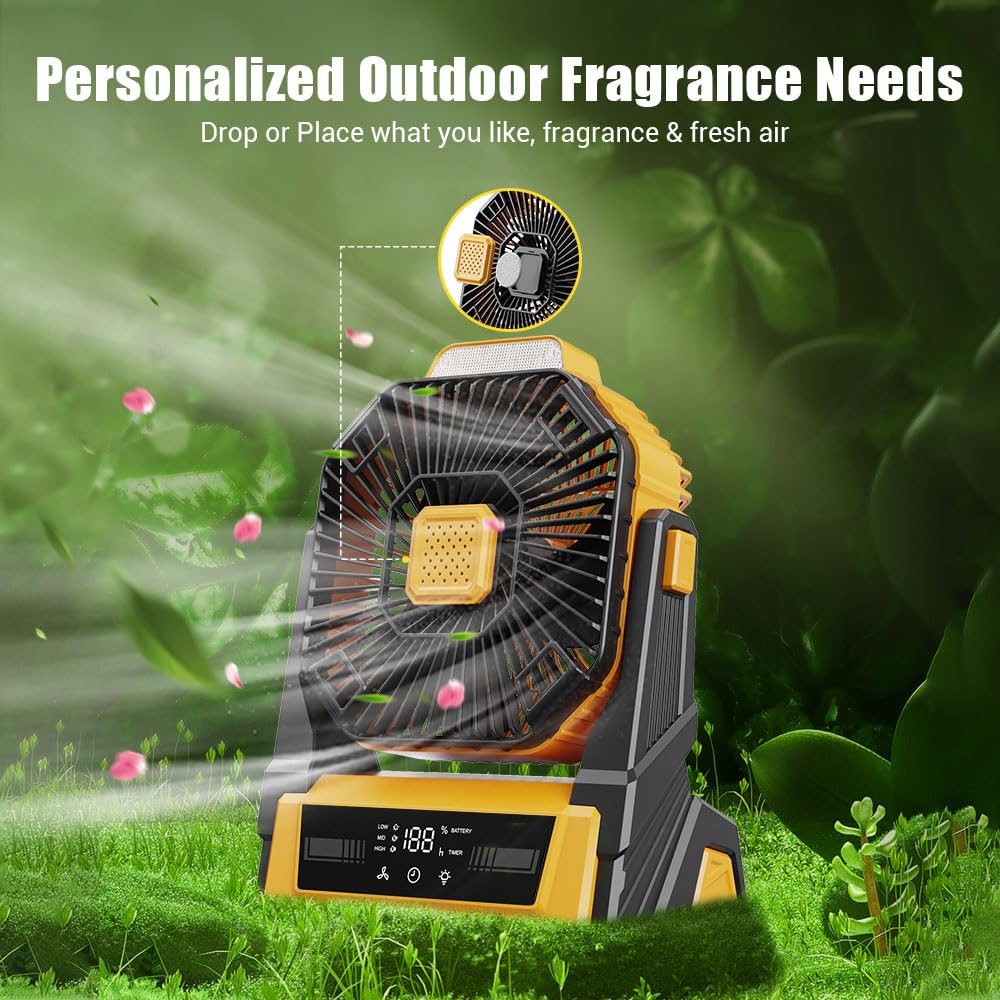 Instern Camping Fan With Led Lantern, 20000Mah Rechargeable Battery Operated Outdoor Tent Fan With Light & Hanging Hook, 3 Speed