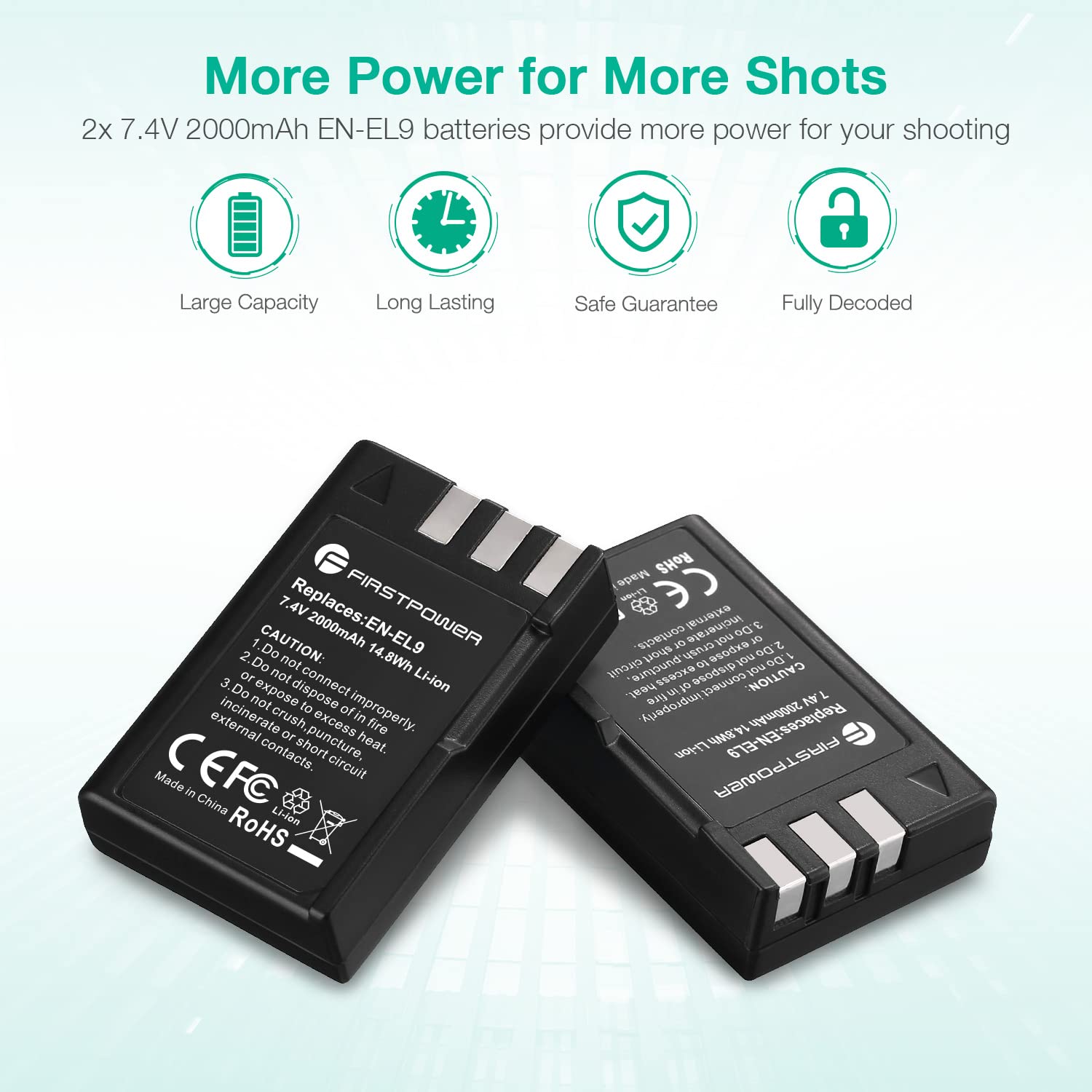 Firstpower En El9 En El9A Battery 2 Pack 2000Mah And Dual Usb Charger Compatible With Nikon D40, D40X, D60, D3000, D5000 Digital