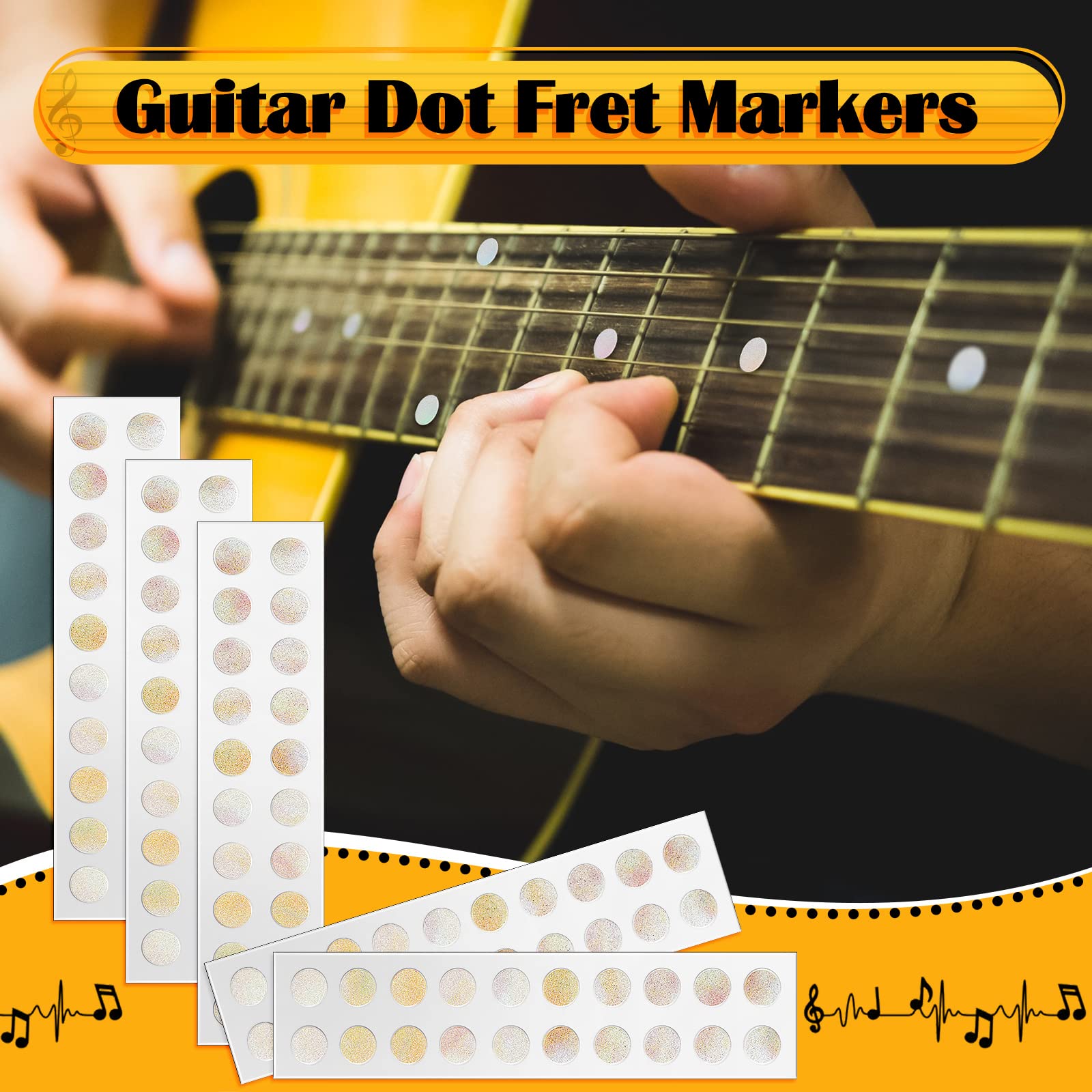 100 Pcs 5 Sheets Dot Fret Markers Guitar Fretboard Stickers Guitar Neck Decal For Guitars Ukulele Bass Banjo Aged White Pearl, 0