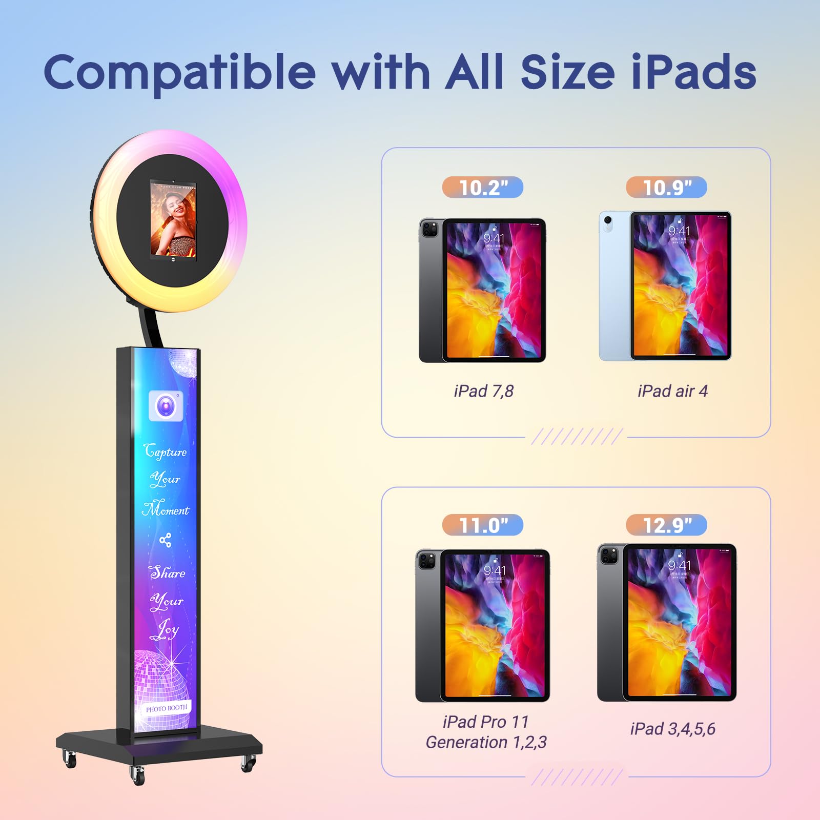 Harzhi Portable Photo Booth Compatible With Any Ipad, Large Lightbox Ipad Photo Booth For Christmas Wedding Party Shell Stand So