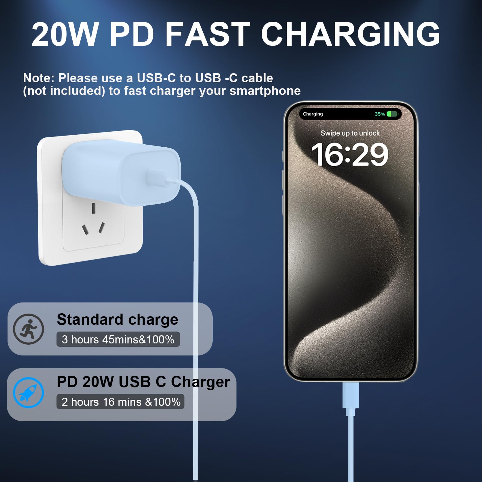 Fast Charger For Iphone 15,2 Pack 20W Pd Usb C Wall Fast Charger Adapter With 6.6Ft Type C To Type C Cable Compatible For Iphone