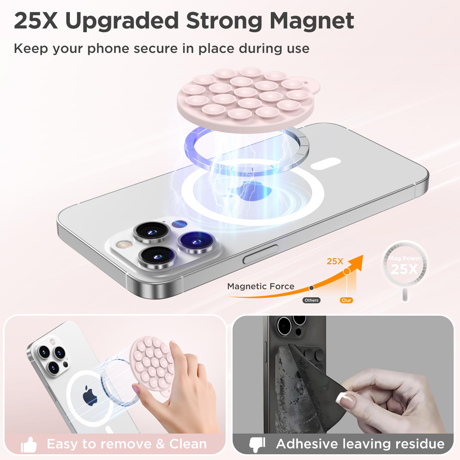Hsaohd Magnetic Suction Cup Mount For Magsafe Case, Silicone Hands-Free Grip Holder For Iphone And Android, Mirror Shower Phone