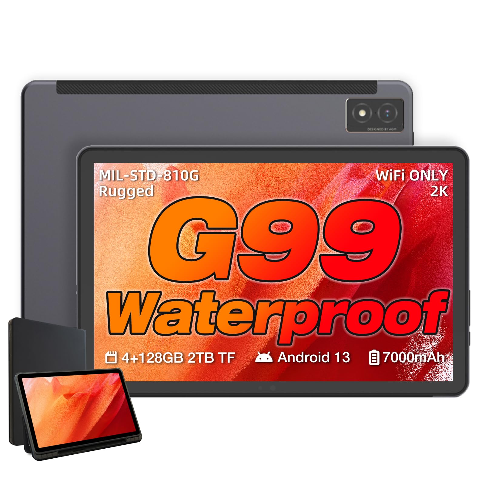 AGM PAD P1 Rugged Android Tablet with Case, 10.36-inch 120Hz FHD 2K Display, Waterproof & Drop-Proof & Dustproof, MTK G99, Andro