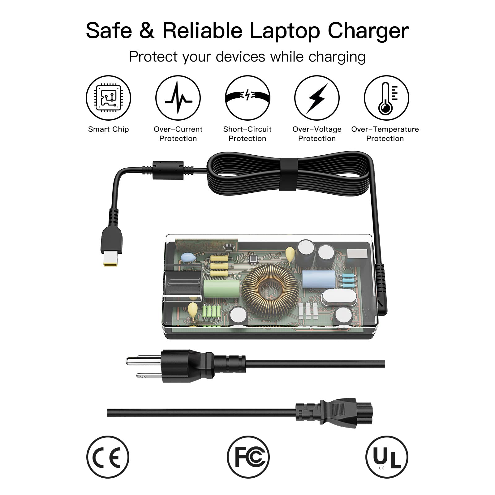 170W 20V 8.5A Laptop Charger Replacement For Lenovo Thinkpad P50 P51 P52 P53 P70 P71 P73 W540 W541 T540P P15 P17 P15V P15G T15G