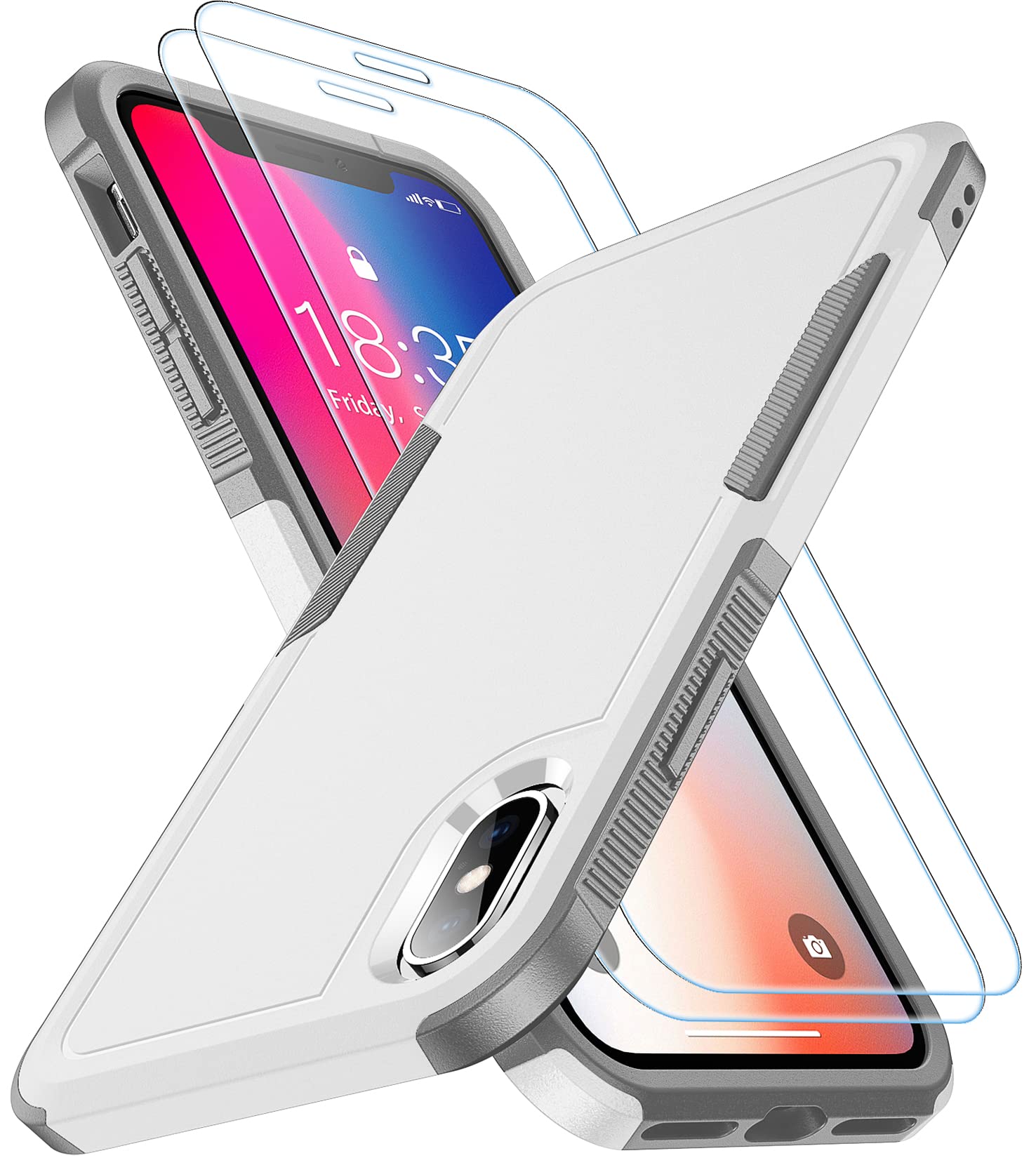 Spidercase For Iphone X/Xs Case,[Dual Layer][10 Ft Military Grade Drop Protection] [Non Slip] [2 Pcs Tempered Glass Screen Prote