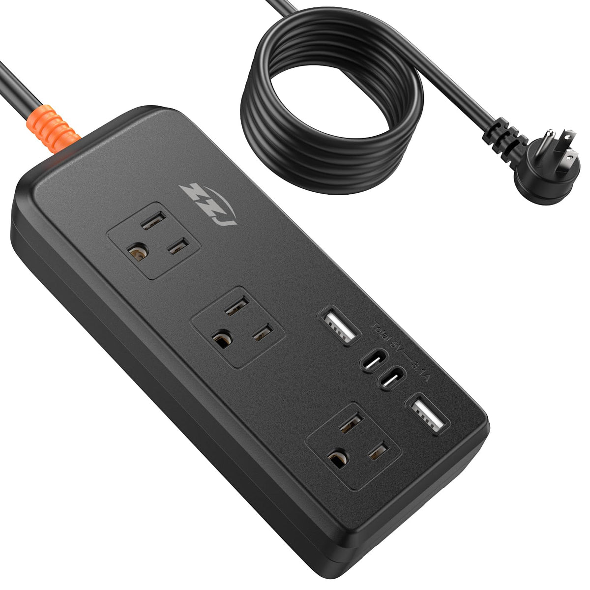 Outdoor Power Strip Weatherproof, 7 In 1 Surge Protector With 3 Wide Outlets 2Usb A And 2Usb C,1875W/15A, 6Ft Flat Plug Multi Pl