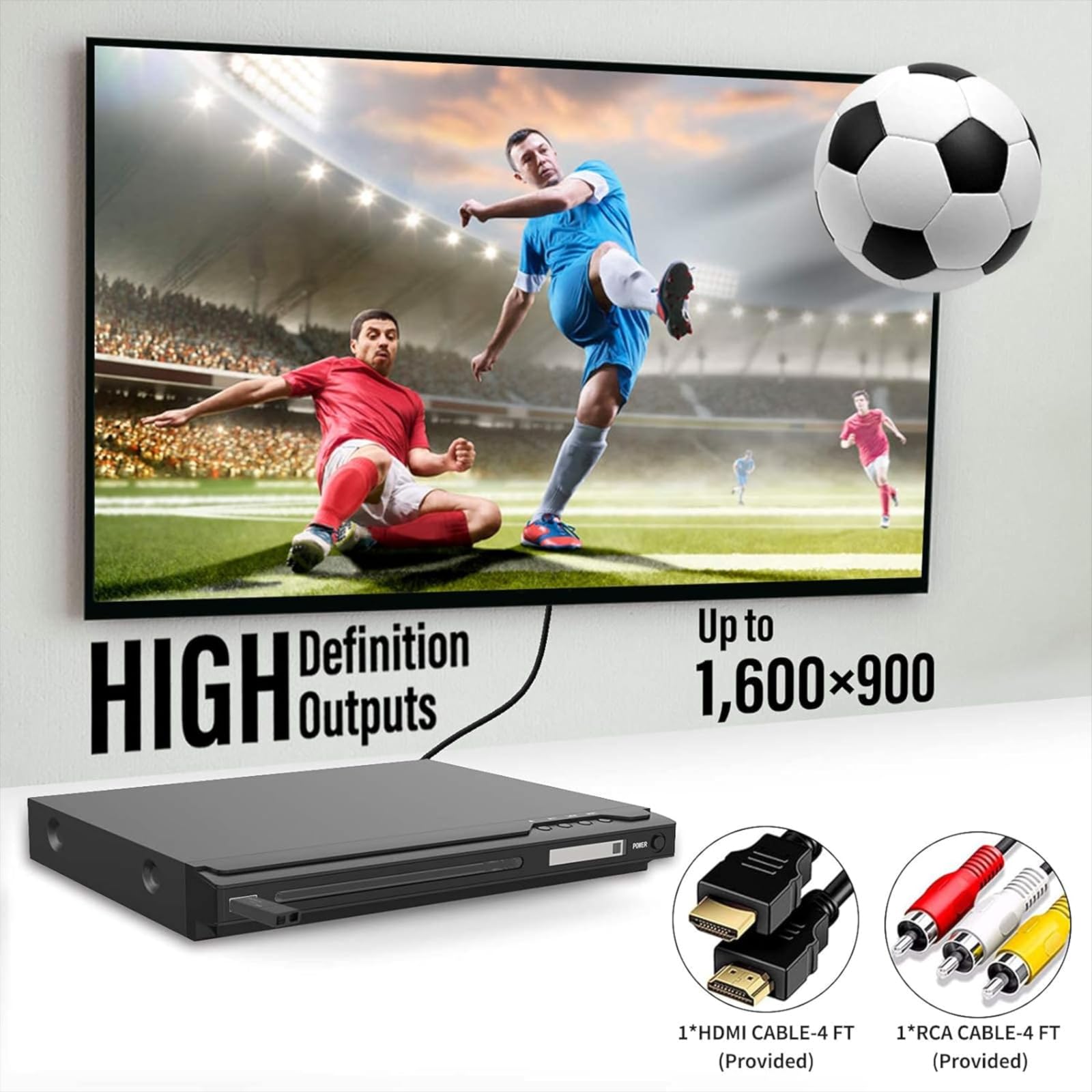 Dvd Player, Hdmi & Rca Connection, Region Free Dvd Players For Tv, With Microphone/Usb Input Design, Ntsc/Pal System, Comes With Hdmi & Rca Cable And Remote Control.