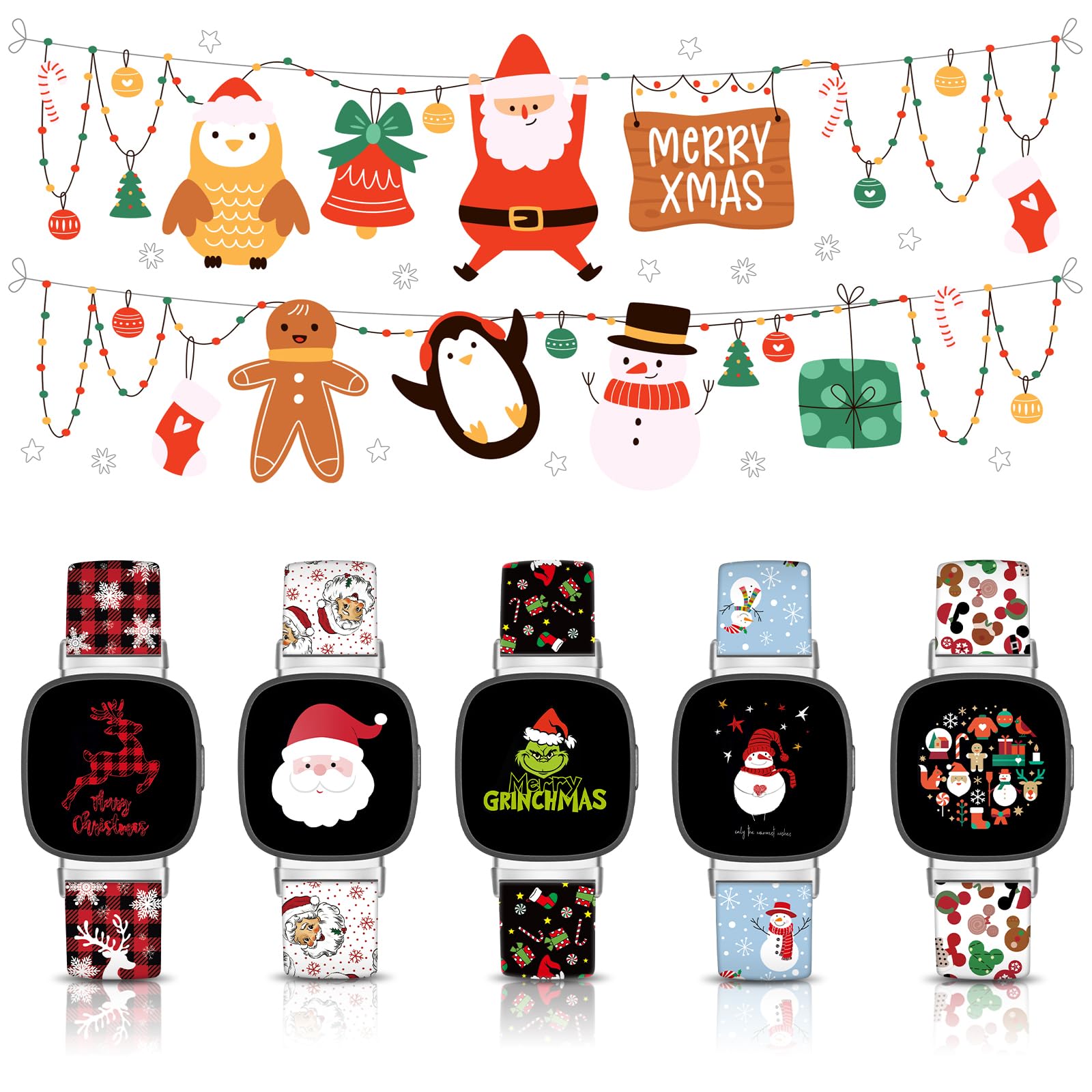 Christmas Halloween Thanksgiving Band Compatible With Fitbit Versa 3/Fitbit Versa 4/Fitbit Sense/Sense 2, Smartwatch Holiday Wom
