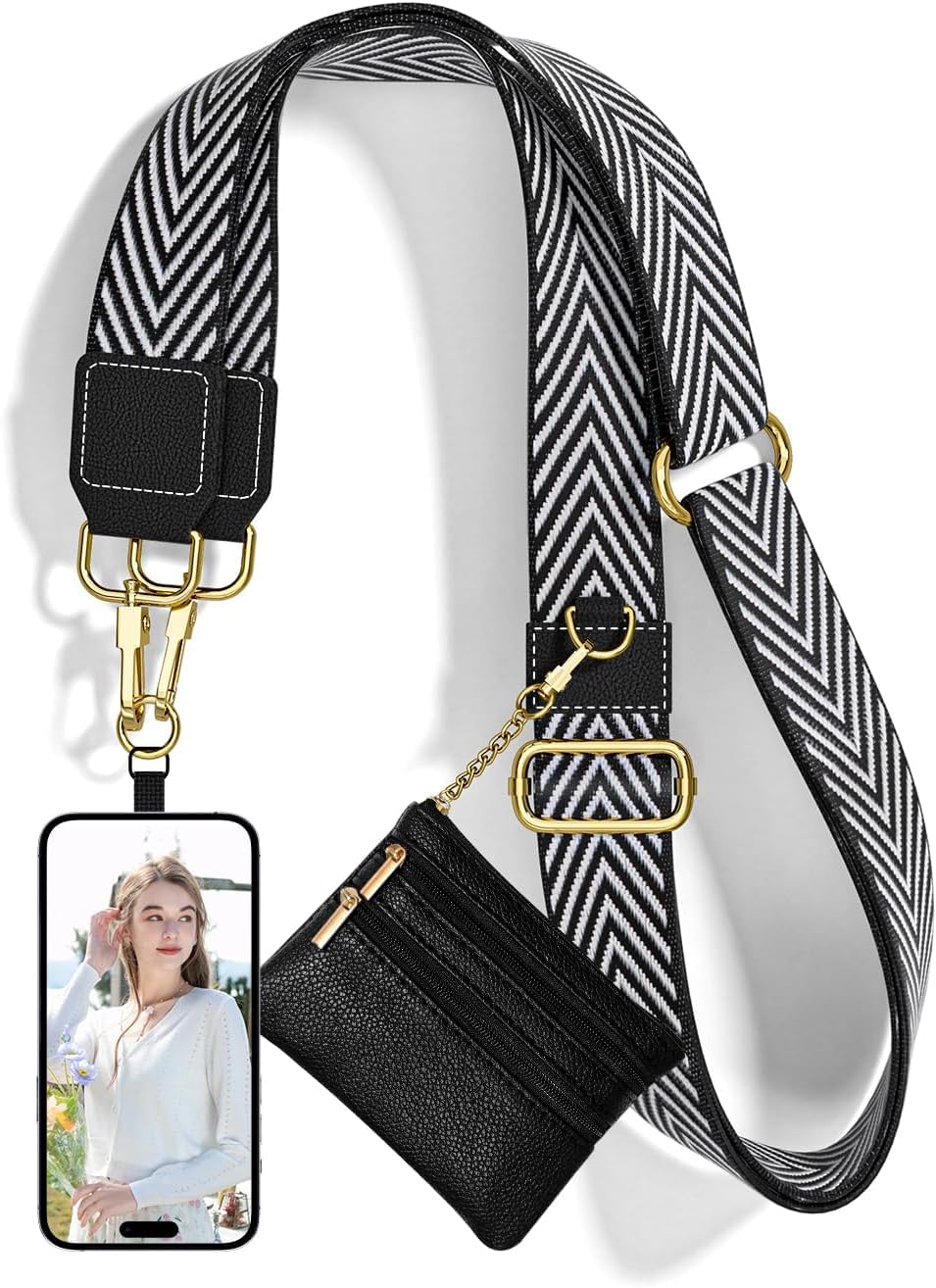 Kholad Phone Wrist Strap With Zipped Pouch Clip & Go Strap For Mobile With Leather Wallet Crossbody Adjustable Buckle Chain Lany