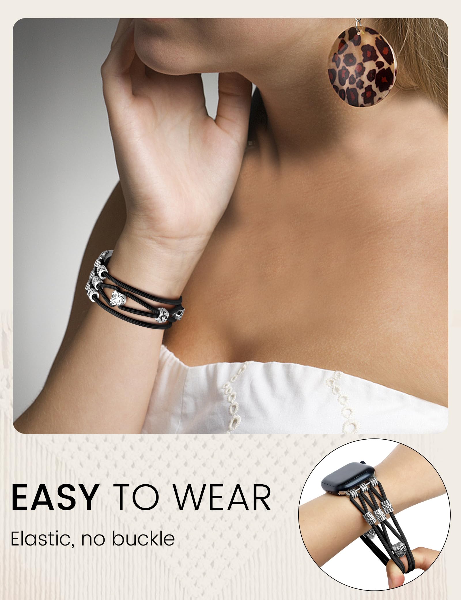 Newlibery Beaded Bracelet Compatible With Apple Watch Band 44Mm 42Mm 45Mm 46Mm Women, Boho Braided Solo Loop Nylon Strap Stretch