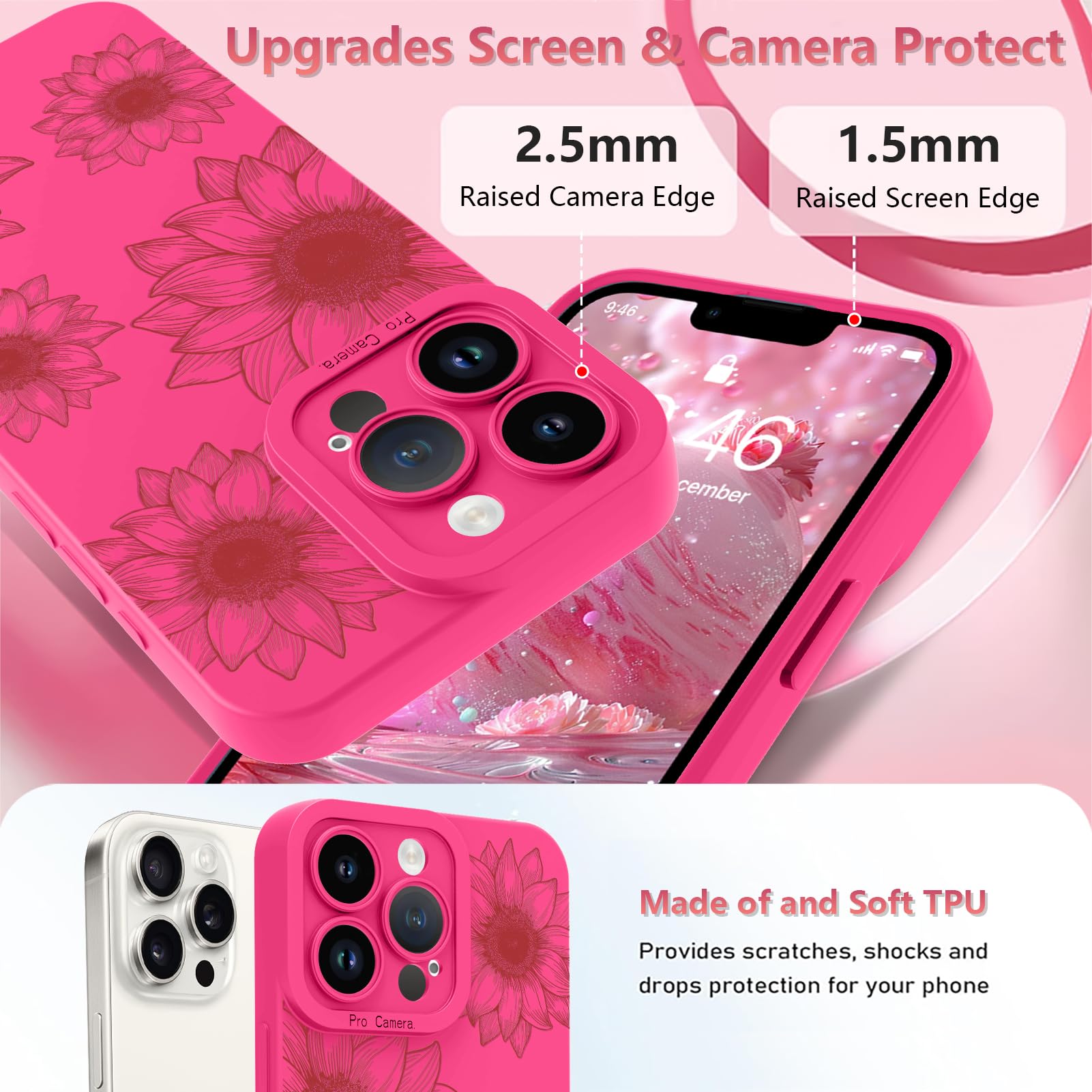 Ook Floral Case For Iphone 13 Pro Max Case, Cute Sunflower Floral Blooms Design Soft Tpu Shockproof Protective For Women Girls S