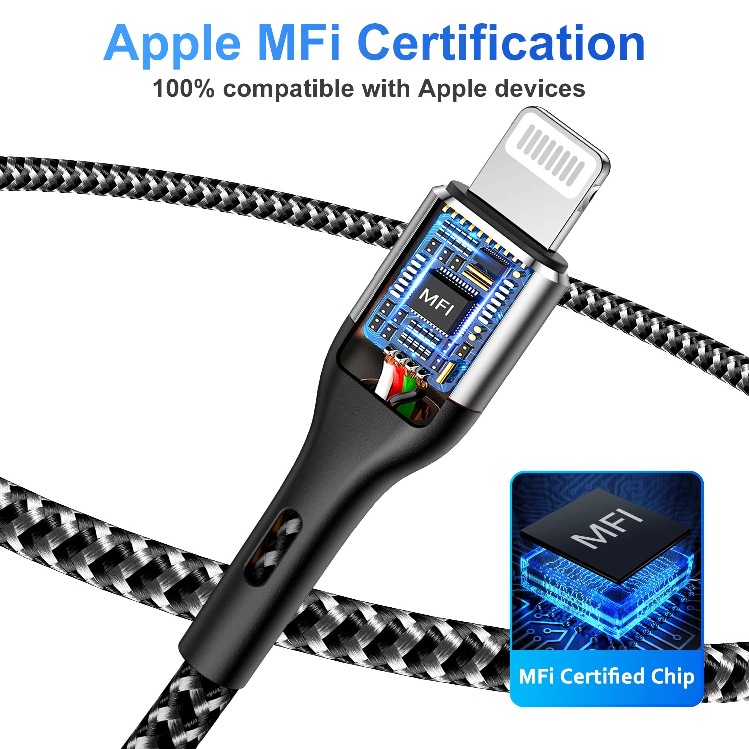 Iphone Charger 4Pack 7Inch, [Apple Mfi Certified] Short Lightning Cable 7Inch, Iphone Charging Cord Fast Charging Cable For Iphone 13 12 Pro Max Mini 11 Pro Xs Xr X 10 8 7 Plus 6S 6 Se Ipad Ipod Grey