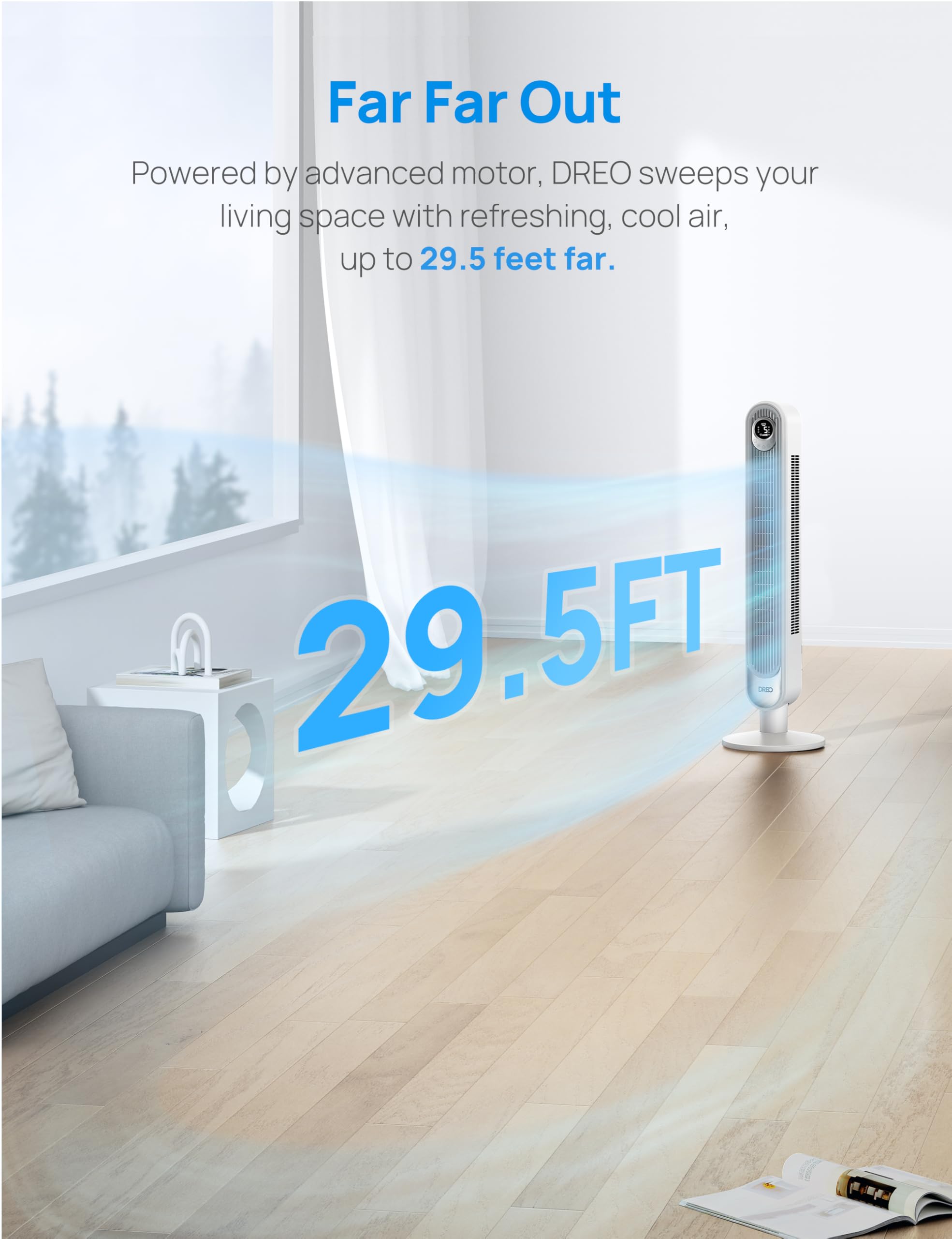 Dreo Tower Fan 42 Inch, Cruiser Pro T1 Quiet Oscillating Bladeless Fan With Remote, 6 Speeds, 4 Modes, Led Display, 12H Timer, W
