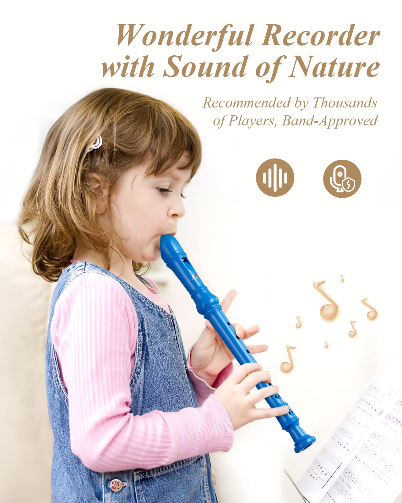 Eastar Soprano Recorder Instrument For Kids Beginners, German Fingering C Key With Cleaning Kit, Thumb Rest, Cotton Bag, Fingeri