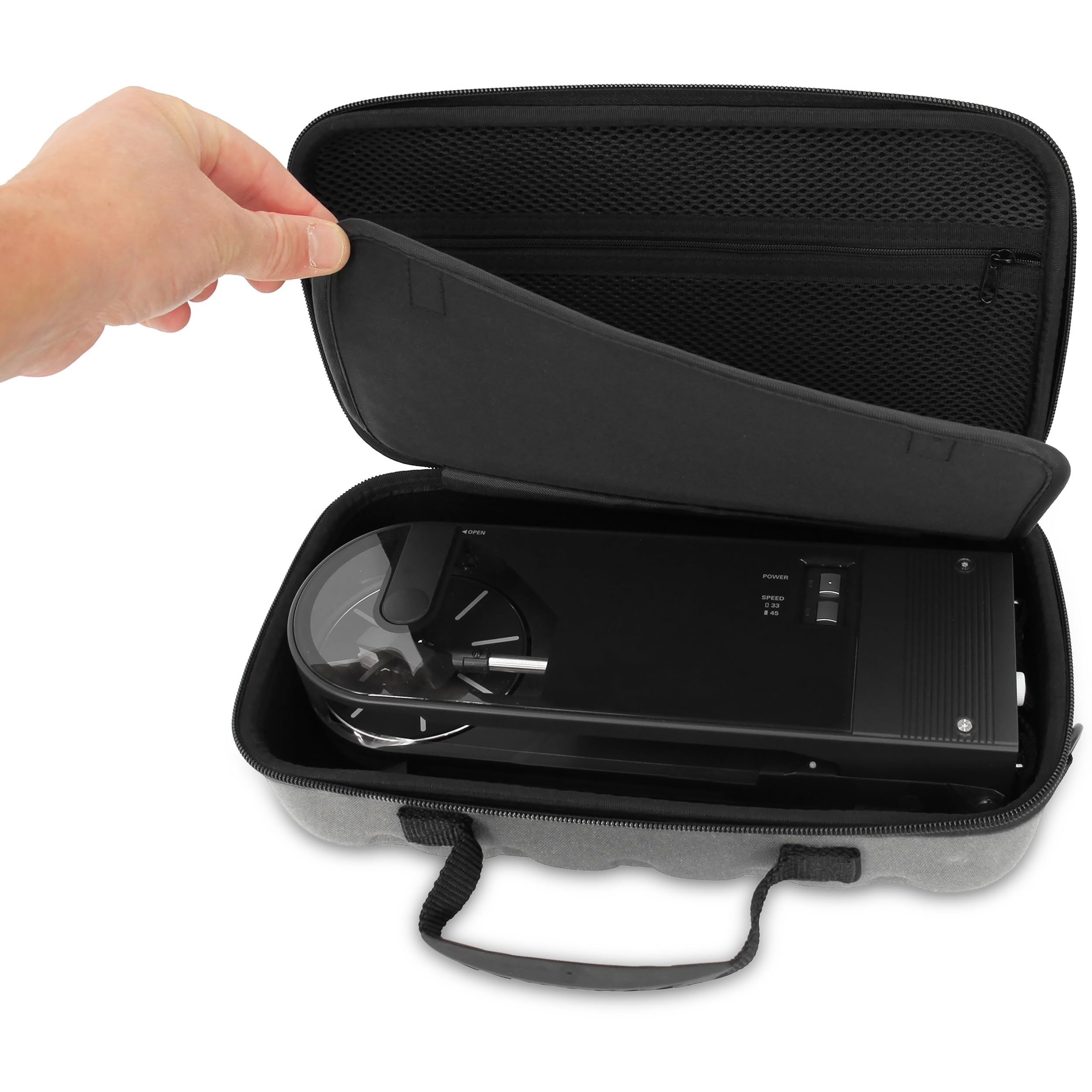 Casematix Travel Case Compatible With Audio Technica At Sb727 Portable Turntable Sound Burger Vinyl Record Player   Includes Car