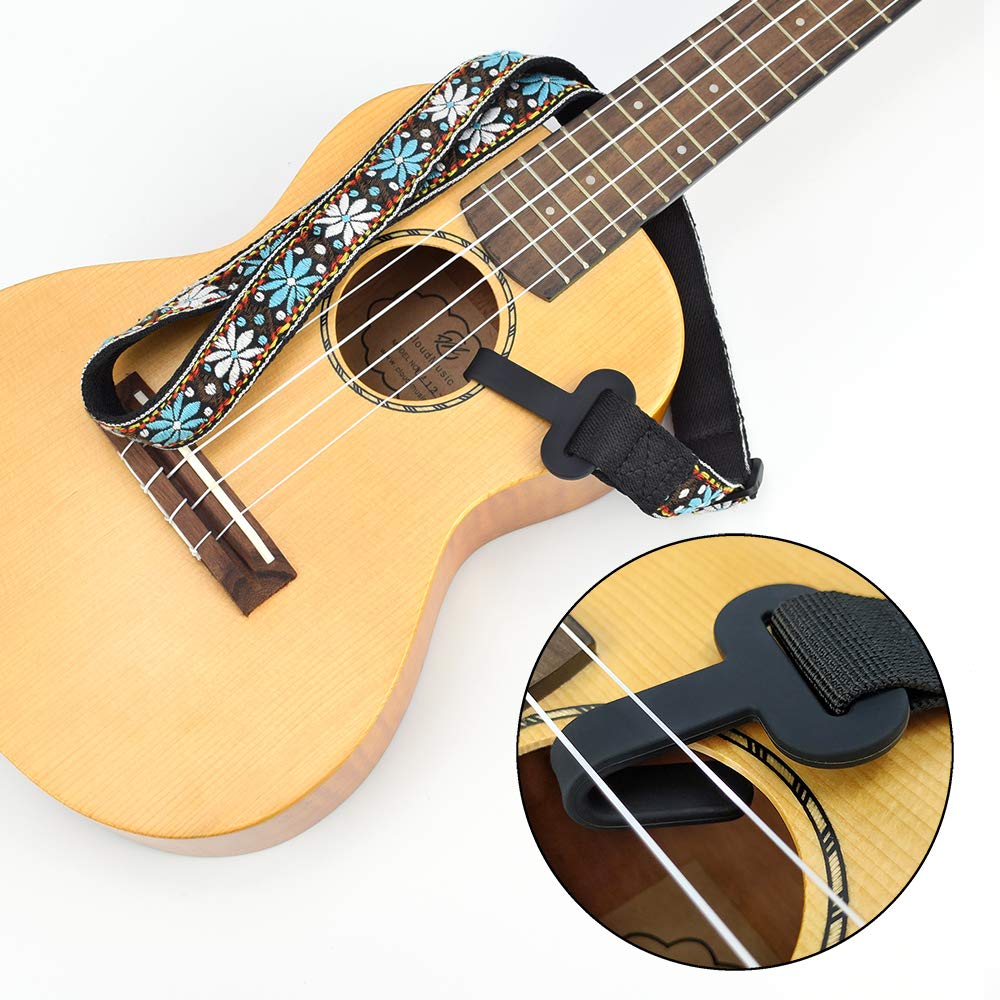 Cloudmusic Ukulele Strap Clip On No Drill J Hook For Soprano Concert Tenor Baritone With Hawaiian Colorful Floral Pattern(Blue W