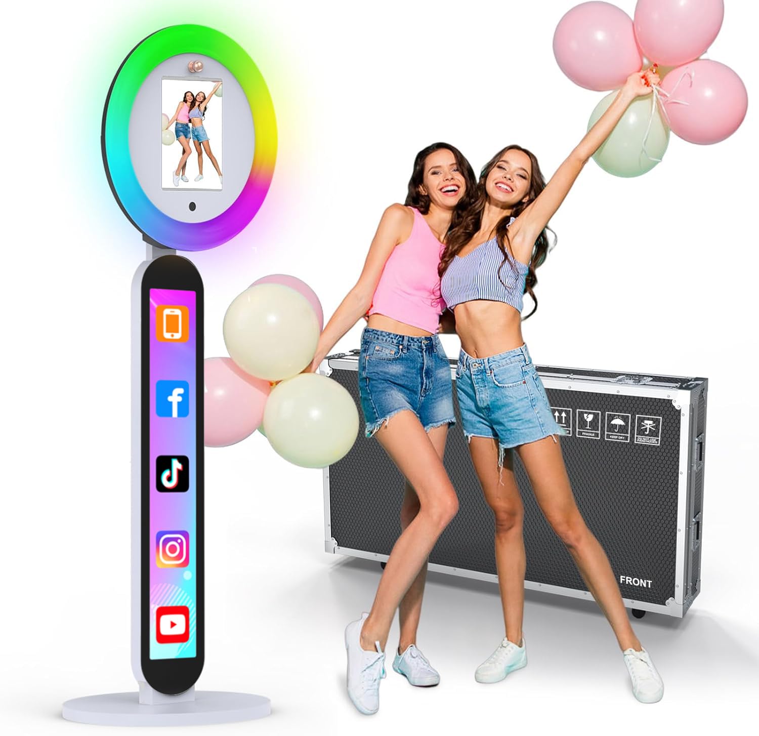 Photo Booth Machine,Portable Photo Booth with RGB Ring Light APP/Remote Control Customize Logo Music Sync Photo Booth Machine fo