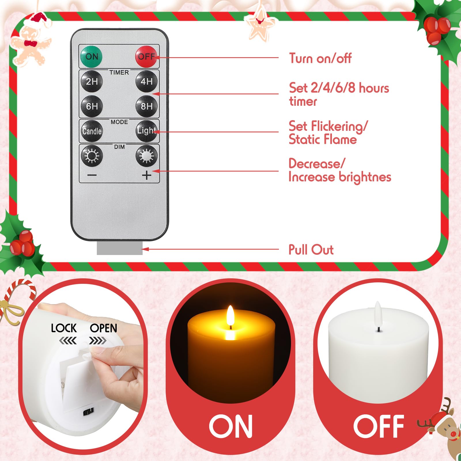 Retisee 3 Pcs Large Flameless Led Battery Operated Candles With Remote Waterproof Real Wax Candles For Indoor Outdoor Party Wedd