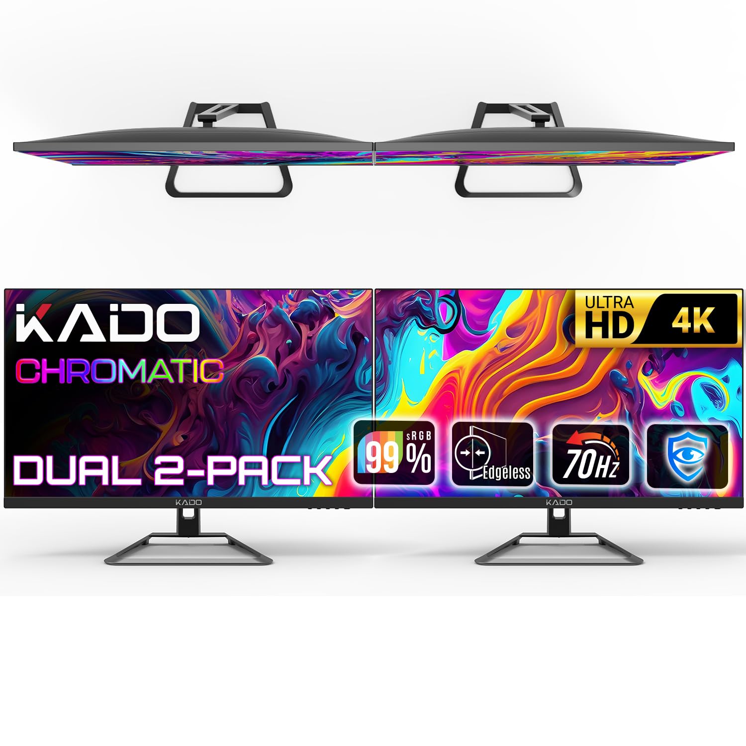 Kado 2-Pack Dual 27 4K 70Hz UHD 3840x2160 Flat Screen Computer Monitor